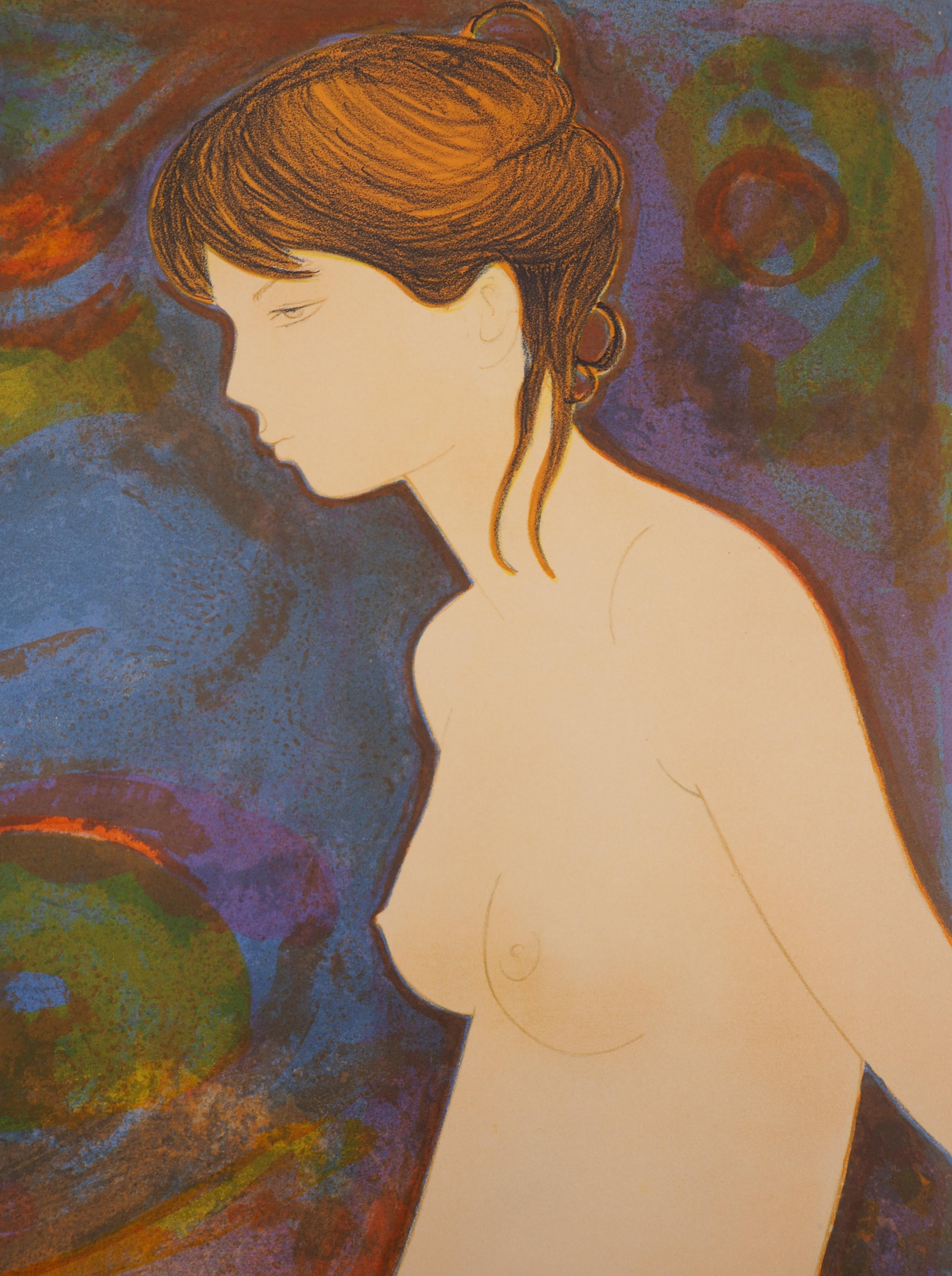 Beauty in a Dream - Original lithograph, Handsigned and Numbered /100 - Brown Nude Print by Alain Bonnefoit