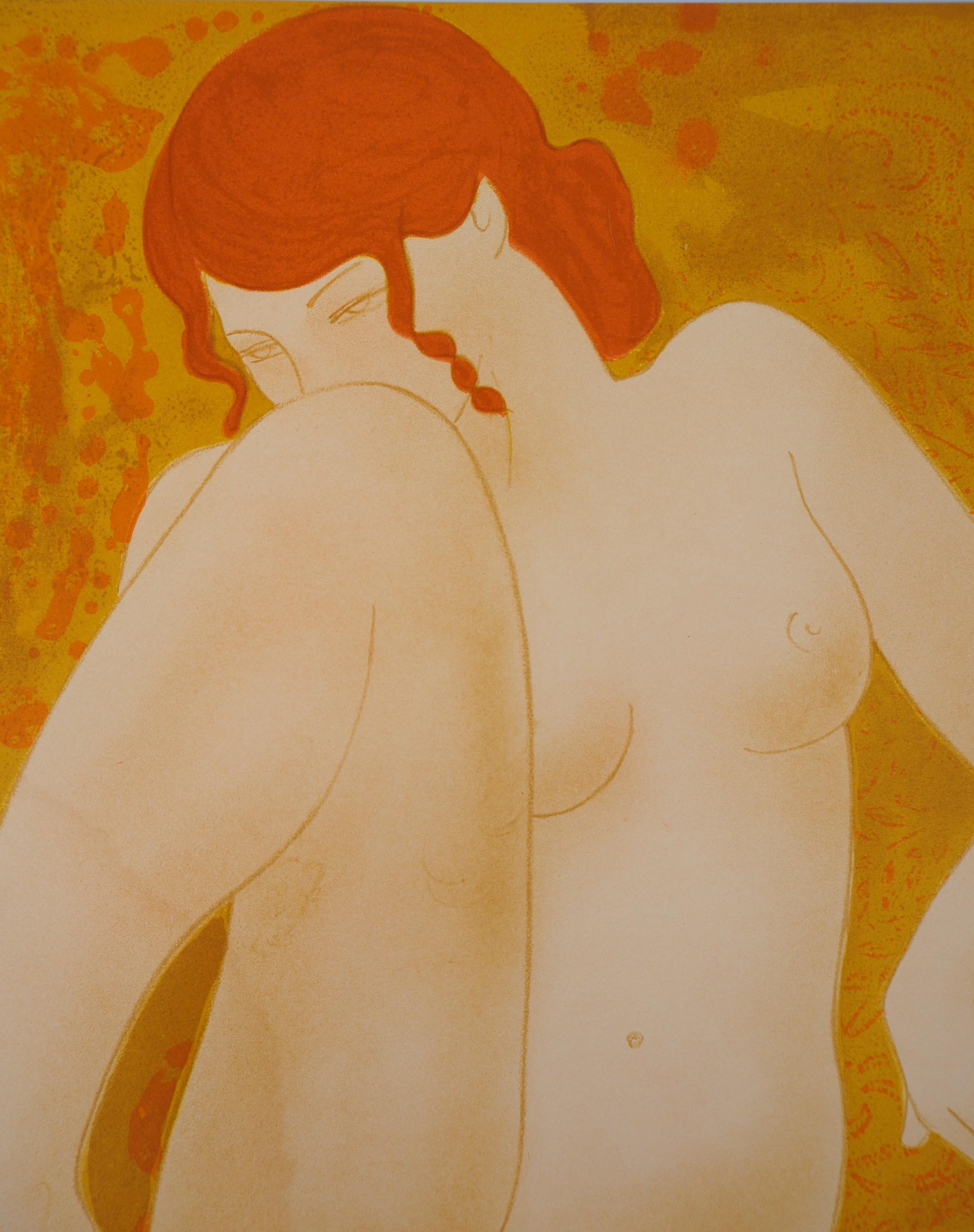 Dreaming Nude - Original Lithographie, handsigniert und nummeriert /100 (Orange), Nude Print, von Alain Bonnefoit