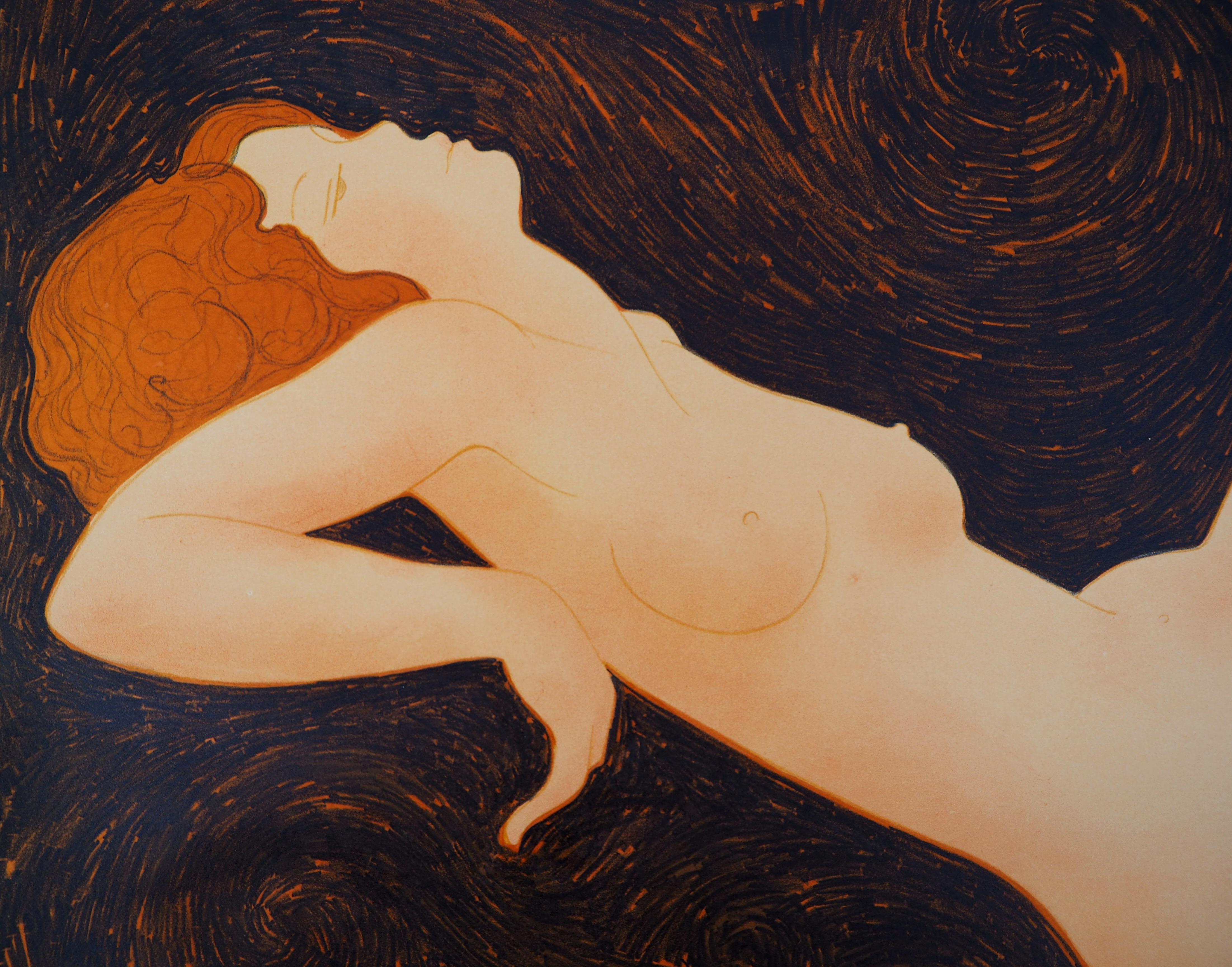 Dream érotique - Lithographie originale, signée et numérotée à la main /100 - Noir Nude Print par Alain Bonnefoit
