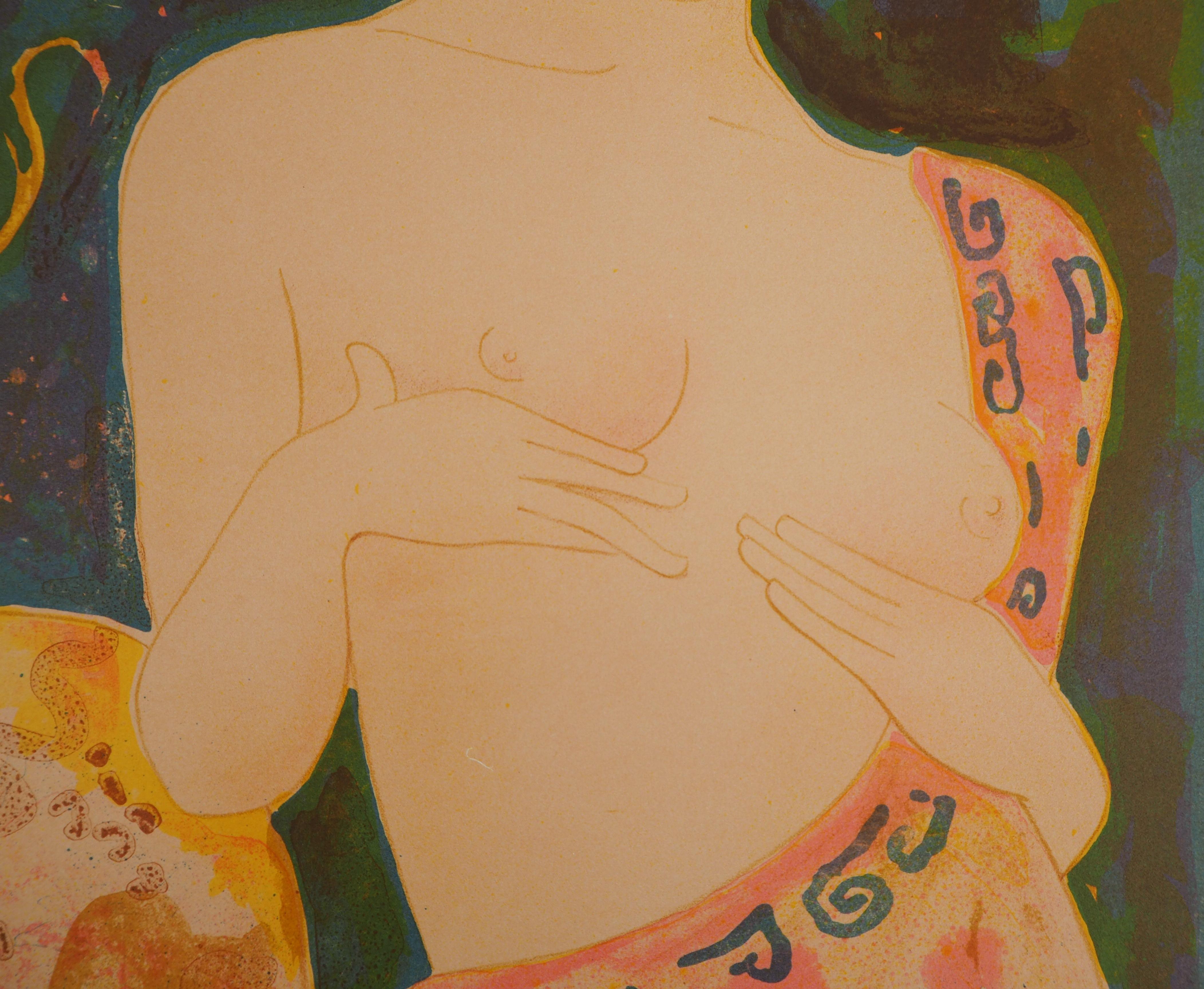 Alain BONNEFOIT
Mythologie : Bacchus und Venus, 1975

Original-Lithographie
Handsigniert mit Bleistift
Nummeriert / 100
Auf Pergament 38 x 55 cm (ca. 15 x 22 Zoll)

Ausgezeichneter Zustand