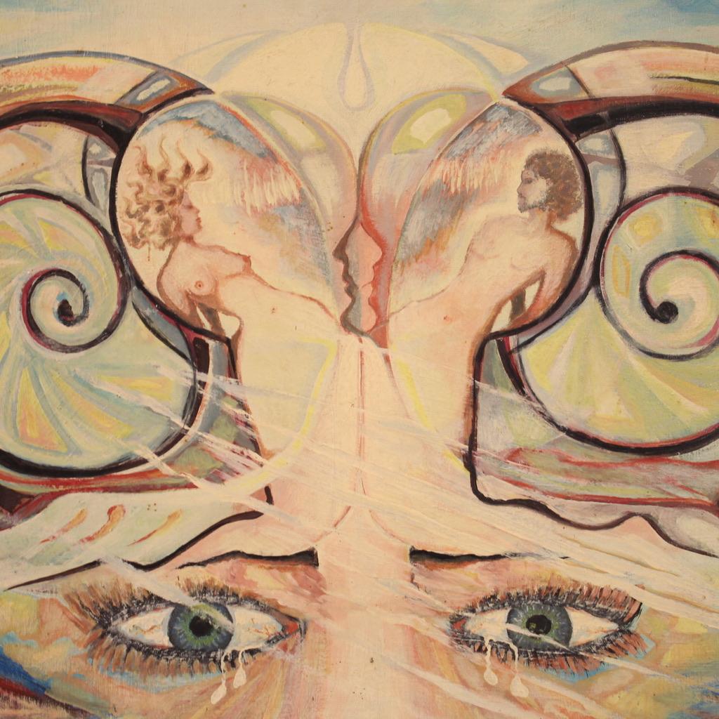 20. Jahrhundert Öl auf Leinwand Französisch Signiert Alain Cadoret Surrealist Gemälde, 1975 im Angebot 11