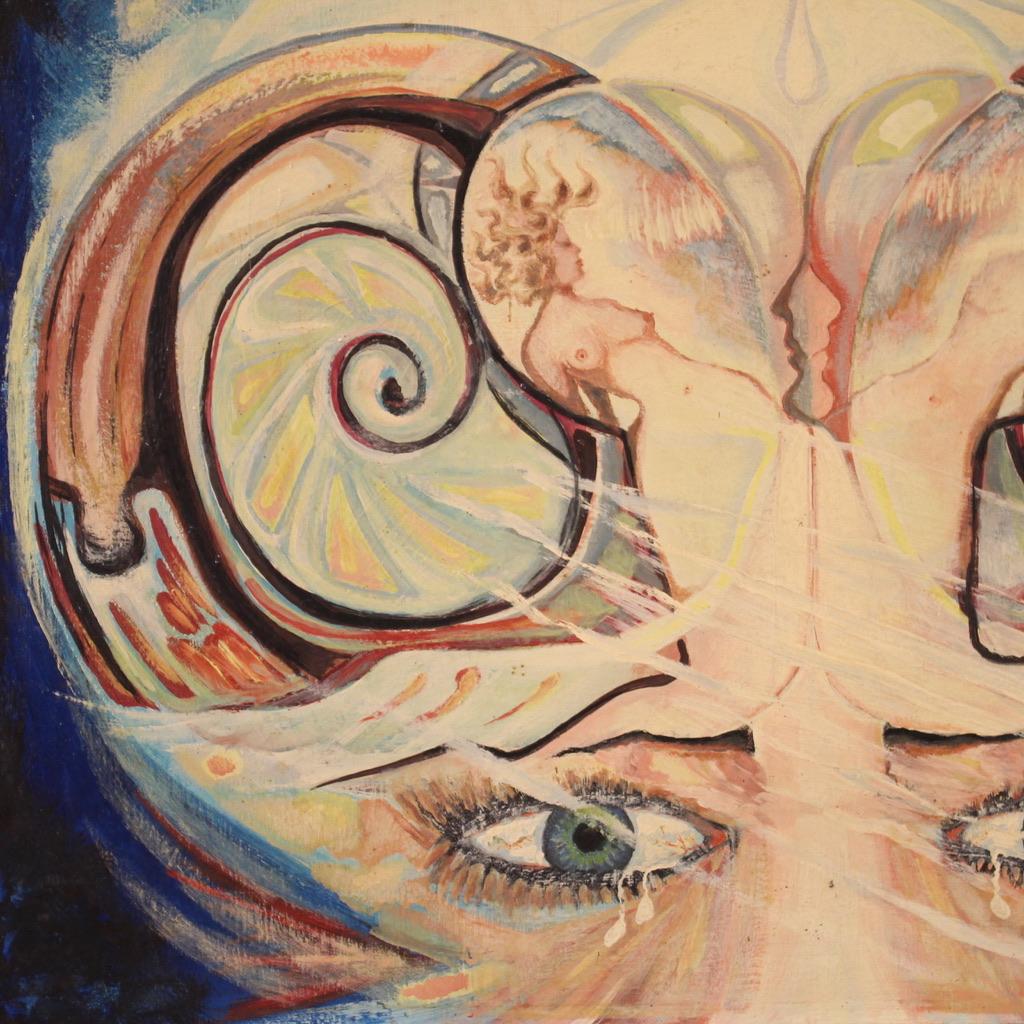20. Jahrhundert Öl auf Leinwand Französisch Signiert Alain Cadoret Surrealist Gemälde, 1975 im Angebot 2