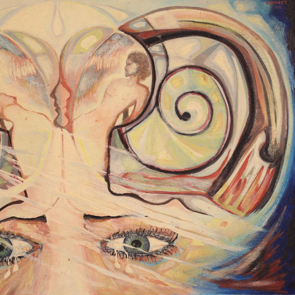 20. Jahrhundert Öl auf Leinwand Französisch Signiert Alain Cadoret Surrealist Gemälde, 1975 im Angebot 3