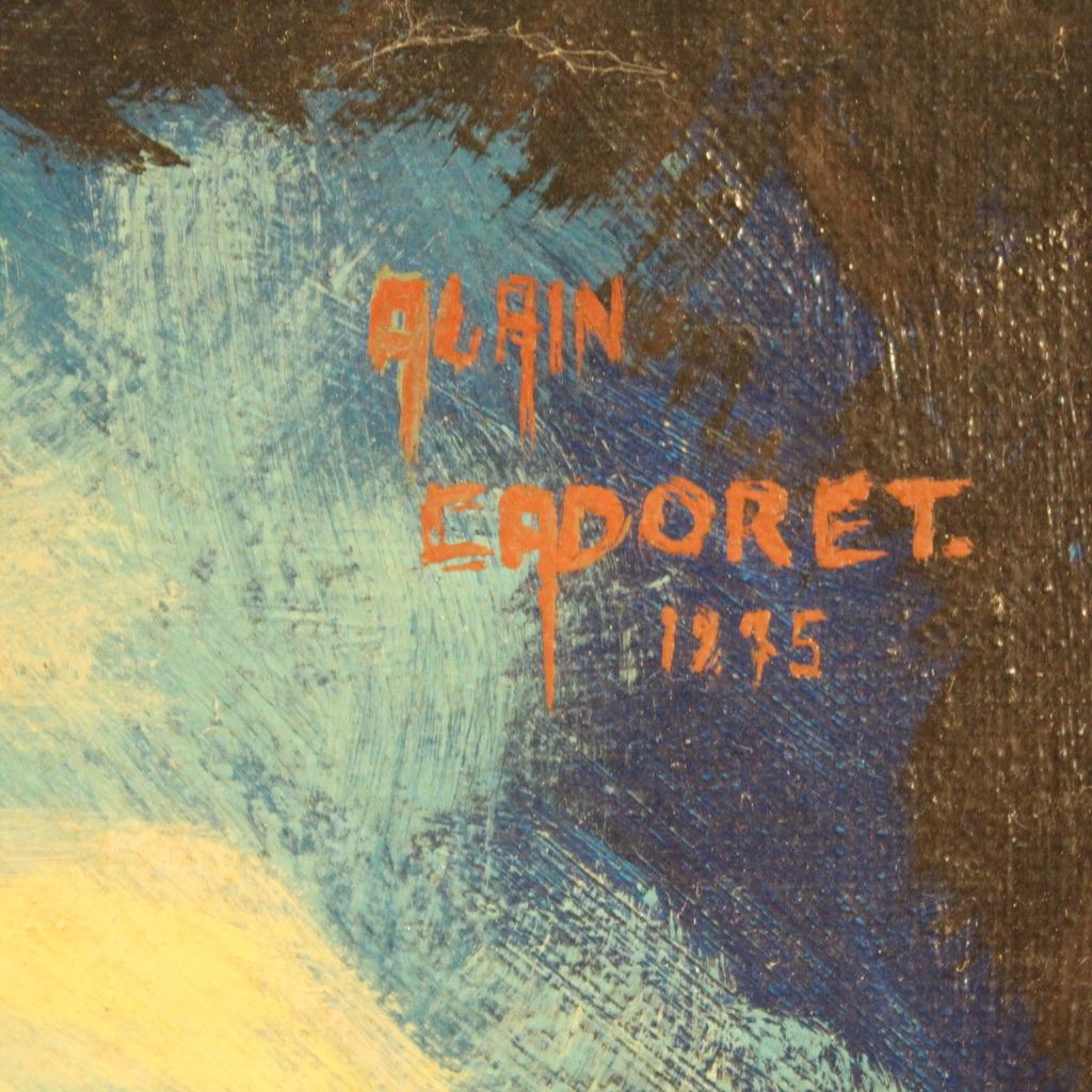20. Jahrhundert Öl auf Leinwand Französisch Signiert Alain Cadoret Surrealist Gemälde, 1975 im Angebot 4