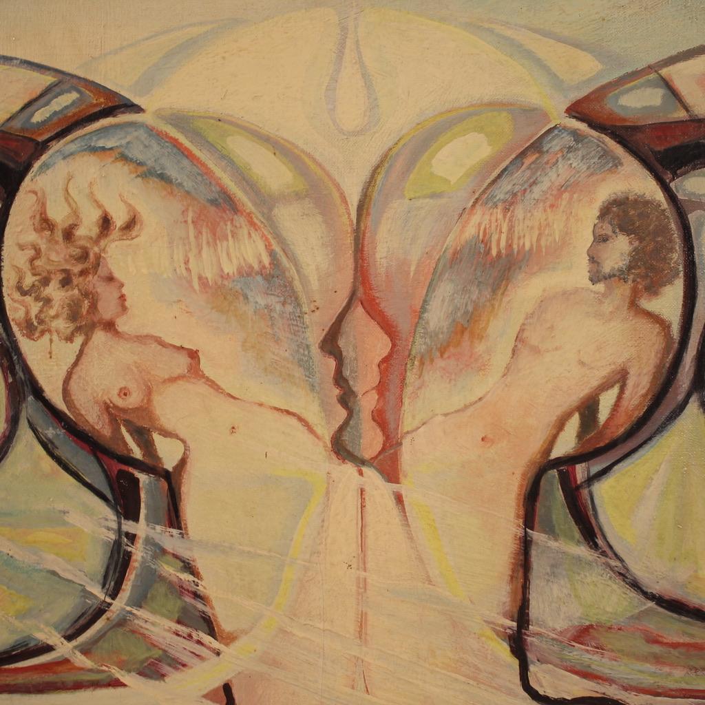 20. Jahrhundert Öl auf Leinwand Französisch Signiert Alain Cadoret Surrealist Gemälde, 1975 im Angebot 6