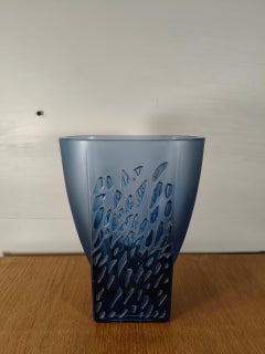 Alain Carré French Designer Blue Intricate Glass Vase from the 1980s