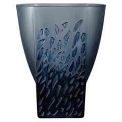 Alain Carré French Designer Blue Intricate Glass Vase from the 1980s