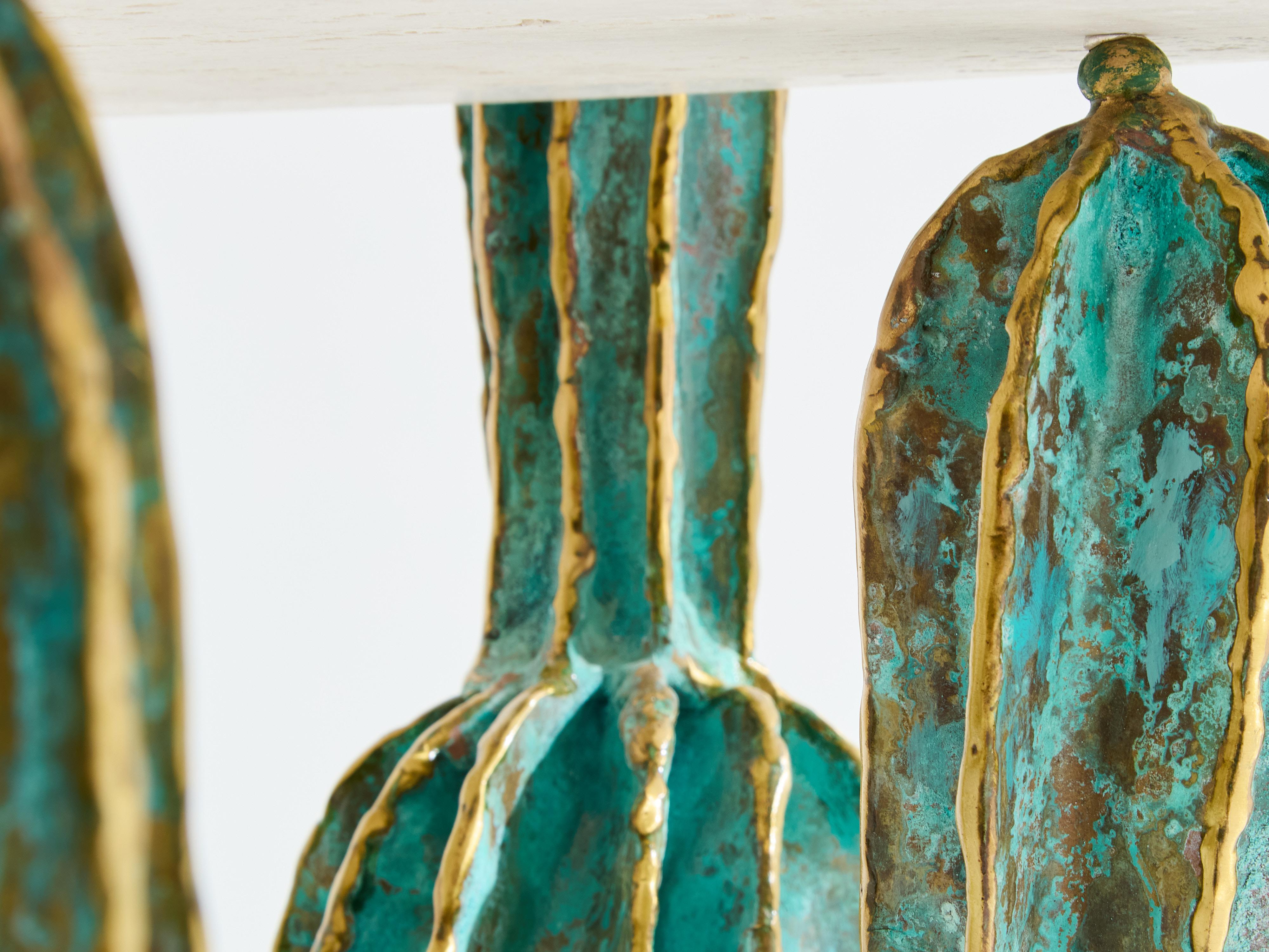 Alain Chervet console cactus parrot en bronze laiton 1989 en vente 4