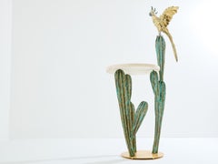 Consolle con pappagallo cactus in ottone e bronzo di Alain Chervet 1989