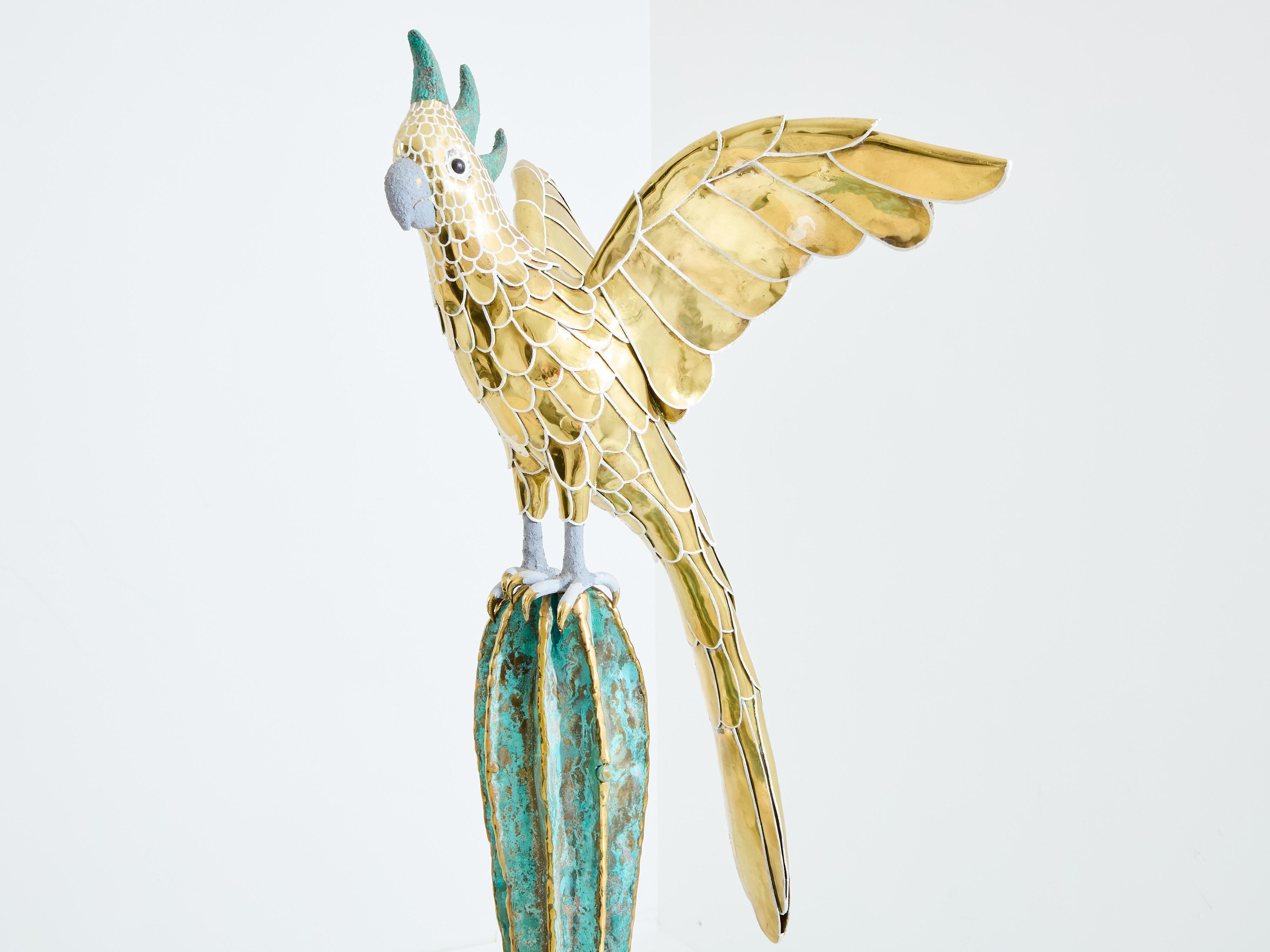 Français Alain Chervet console cactus parrot en bronze laiton 1989 en vente