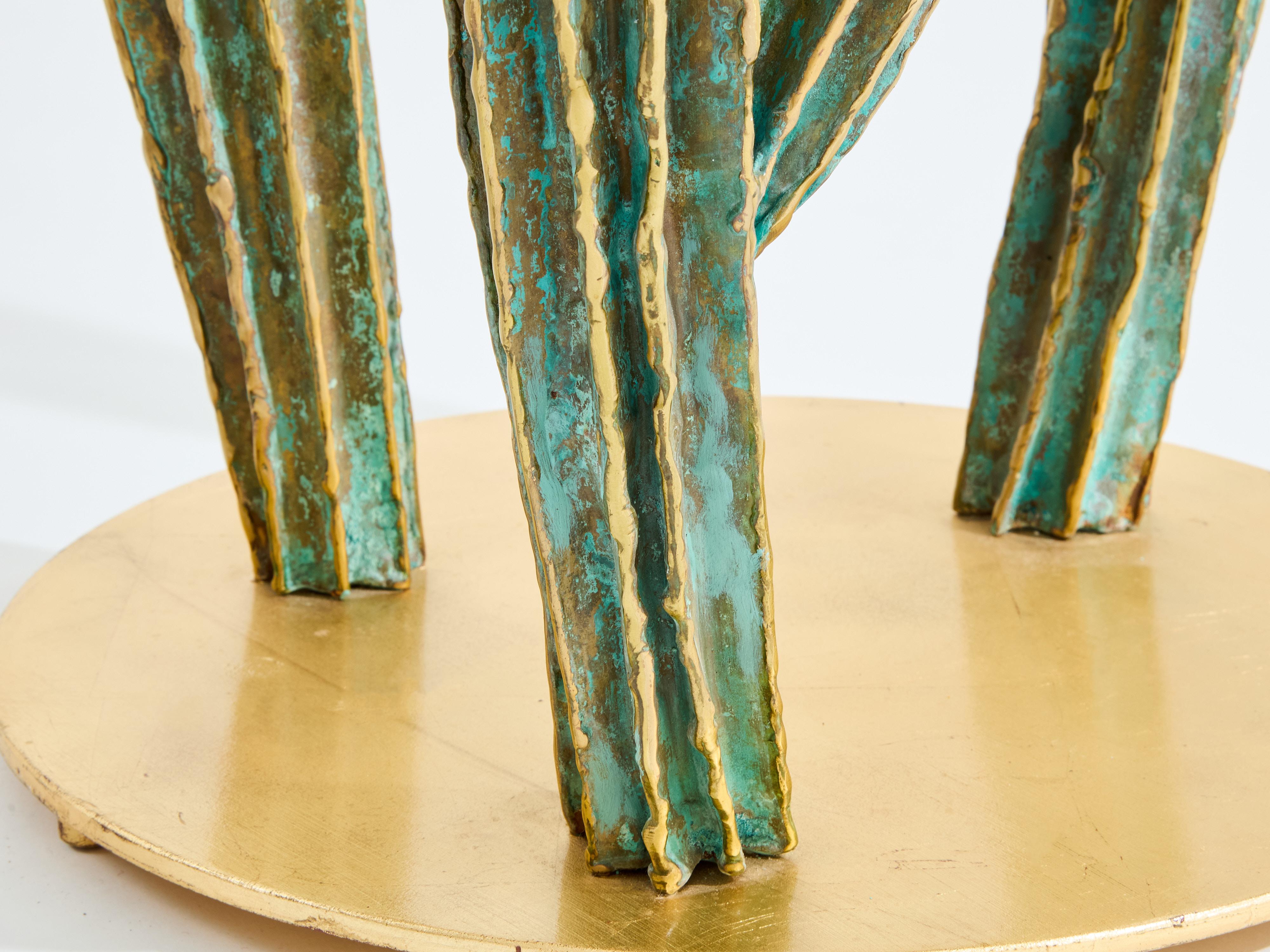 Alain Chervet console cactus parrot en bronze laiton 1989 Bon état - En vente à Paris, IDF