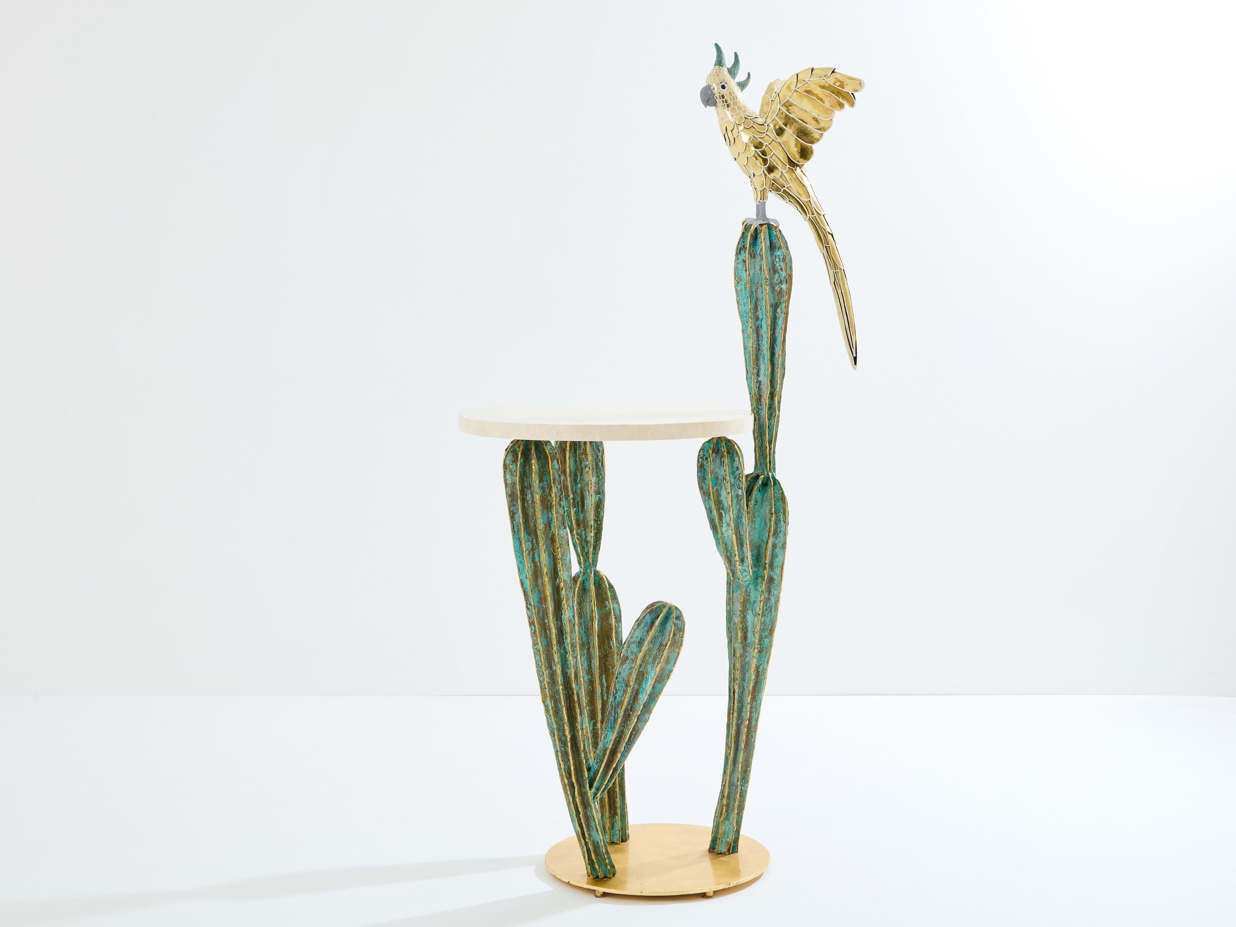 20ième siècle Alain Chervet console cactus parrot en bronze laiton 1989 en vente