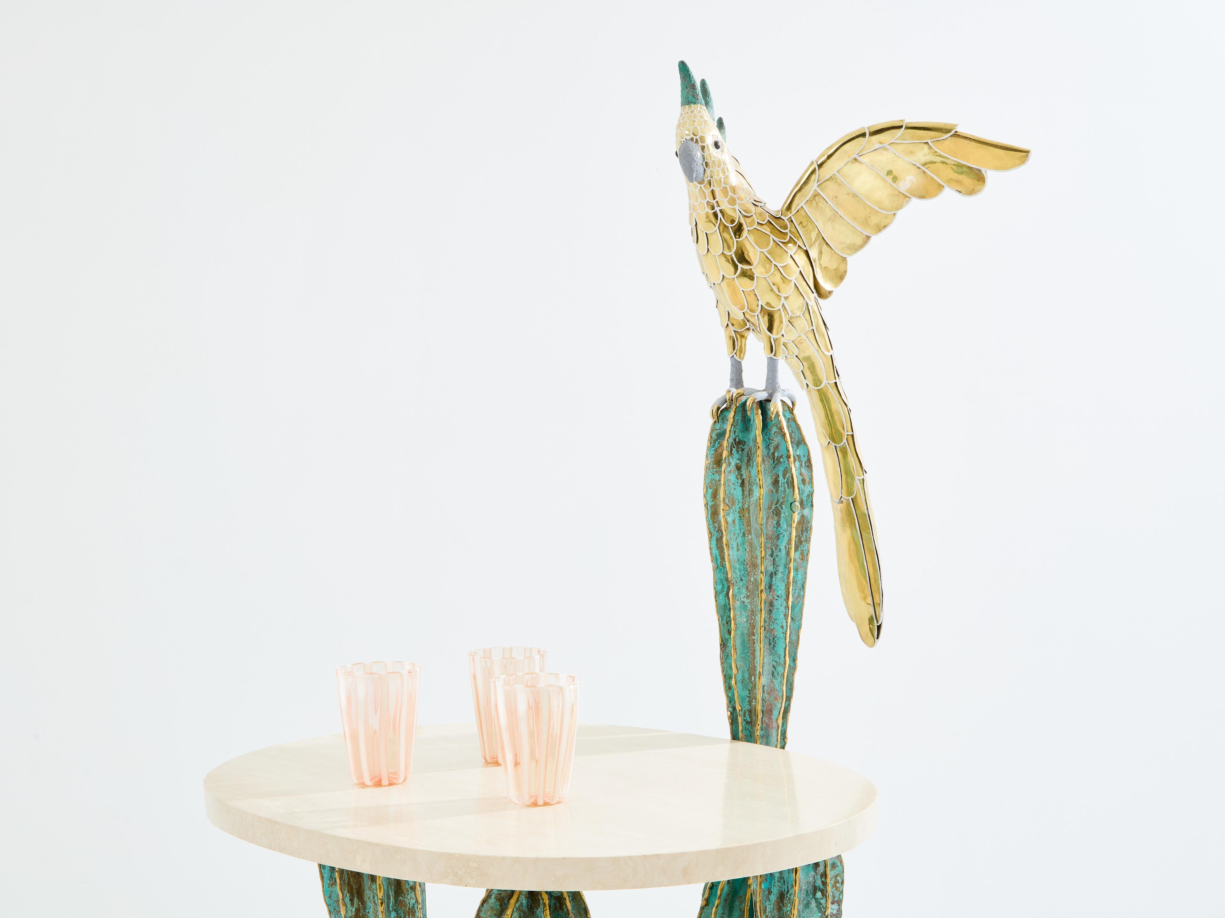 Alain Chervet console cactus parrot en bronze laiton 1989 en vente 1