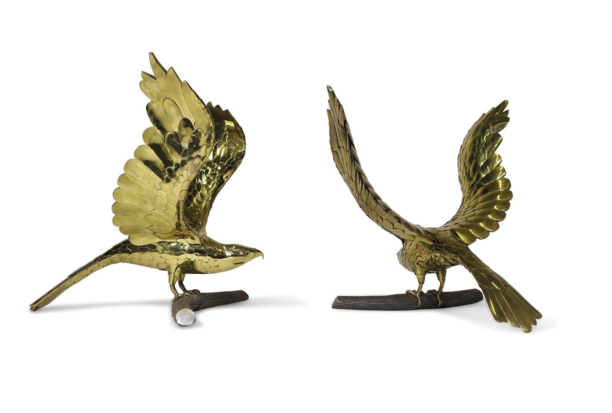 20th Century Pair of Alain Chervet Brass Eagles Table Bases, France, 1970 For Sale