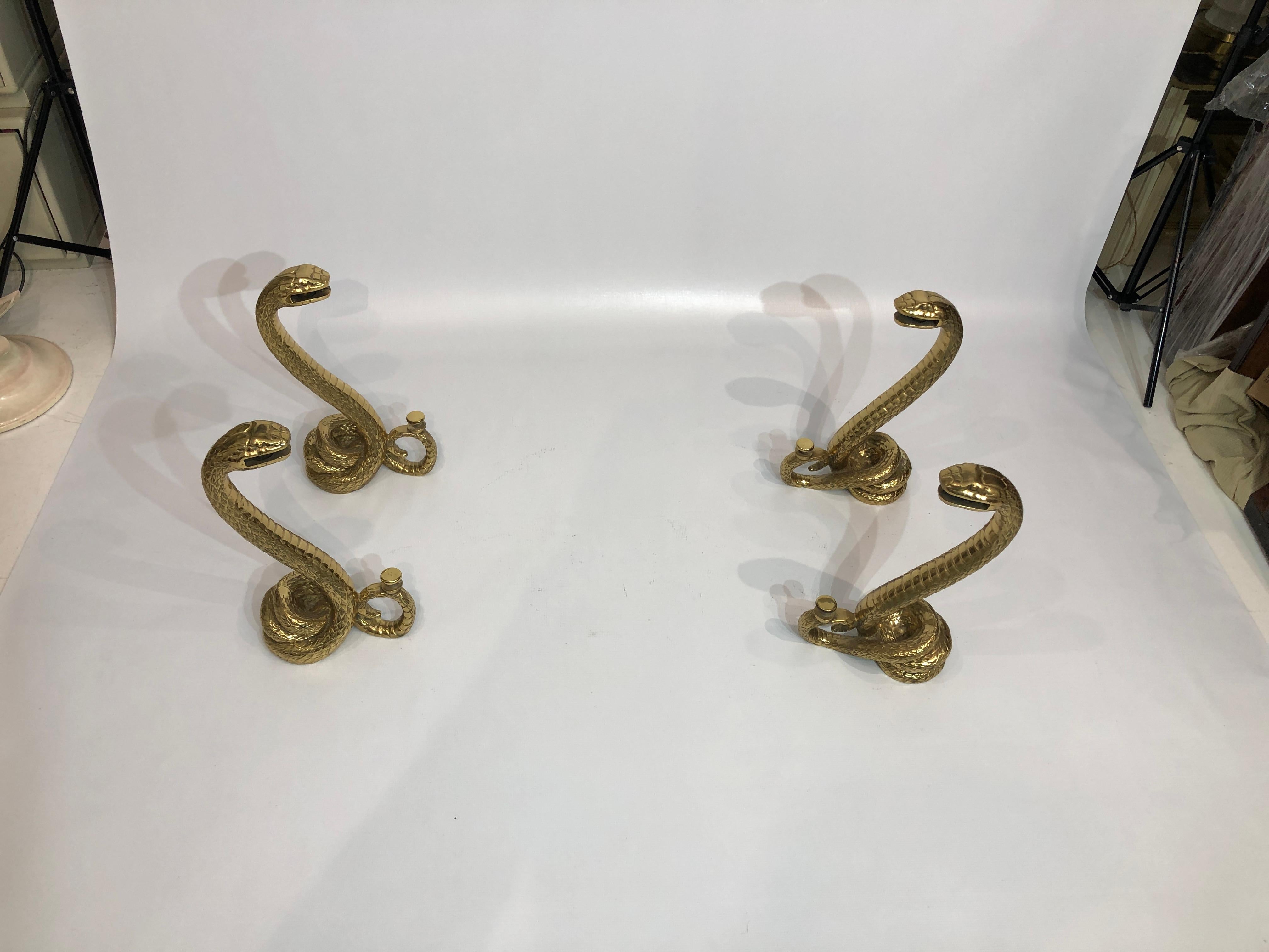 Alain Chervet Brass Snakes Coffee Table Base 1970s Glass Hollywood Regency In Good Condition For Sale In London, GB