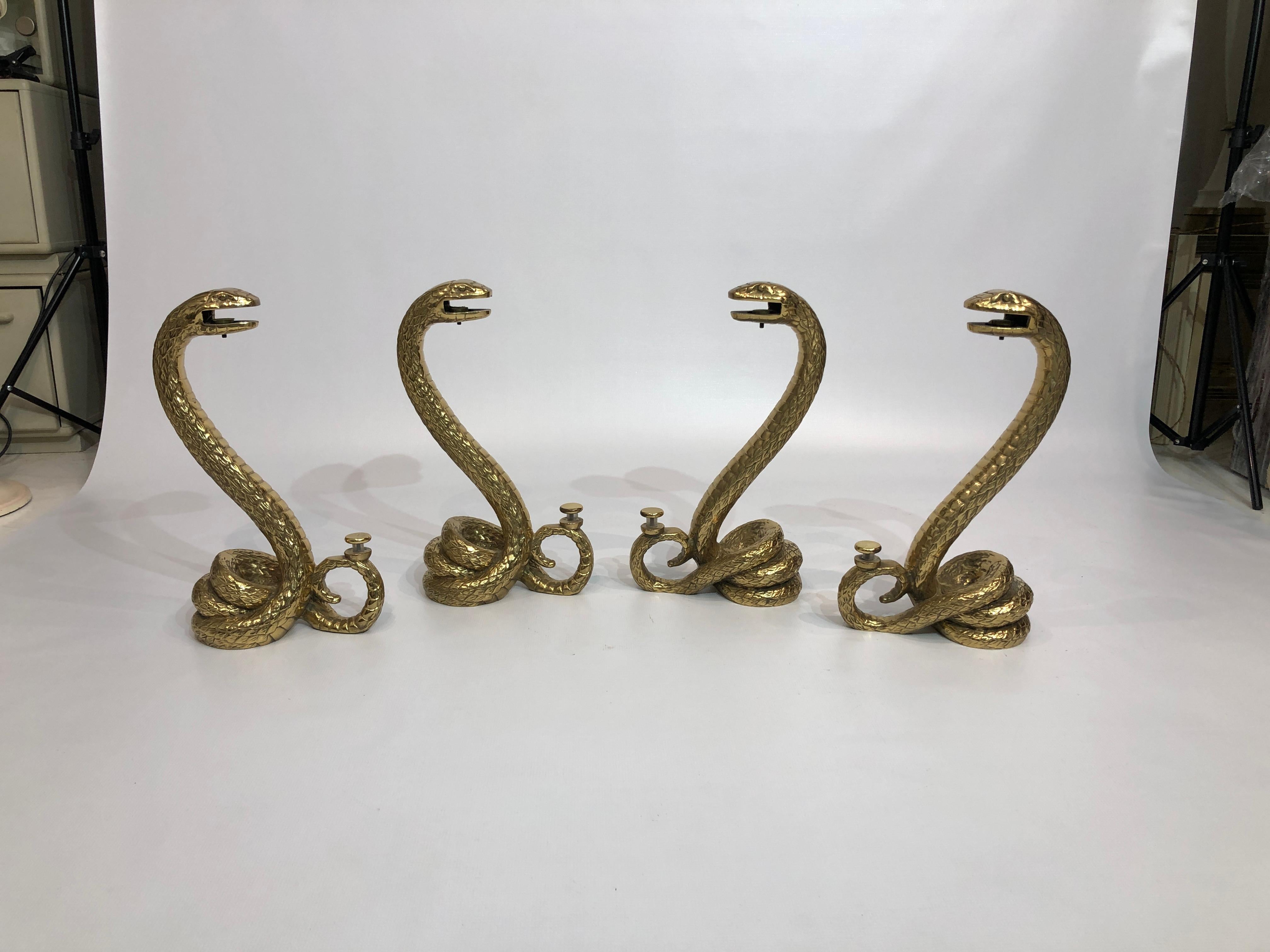 Metal Alain Chervet Brass Snakes Coffee Table Base 1970s Glass Hollywood Regency For Sale