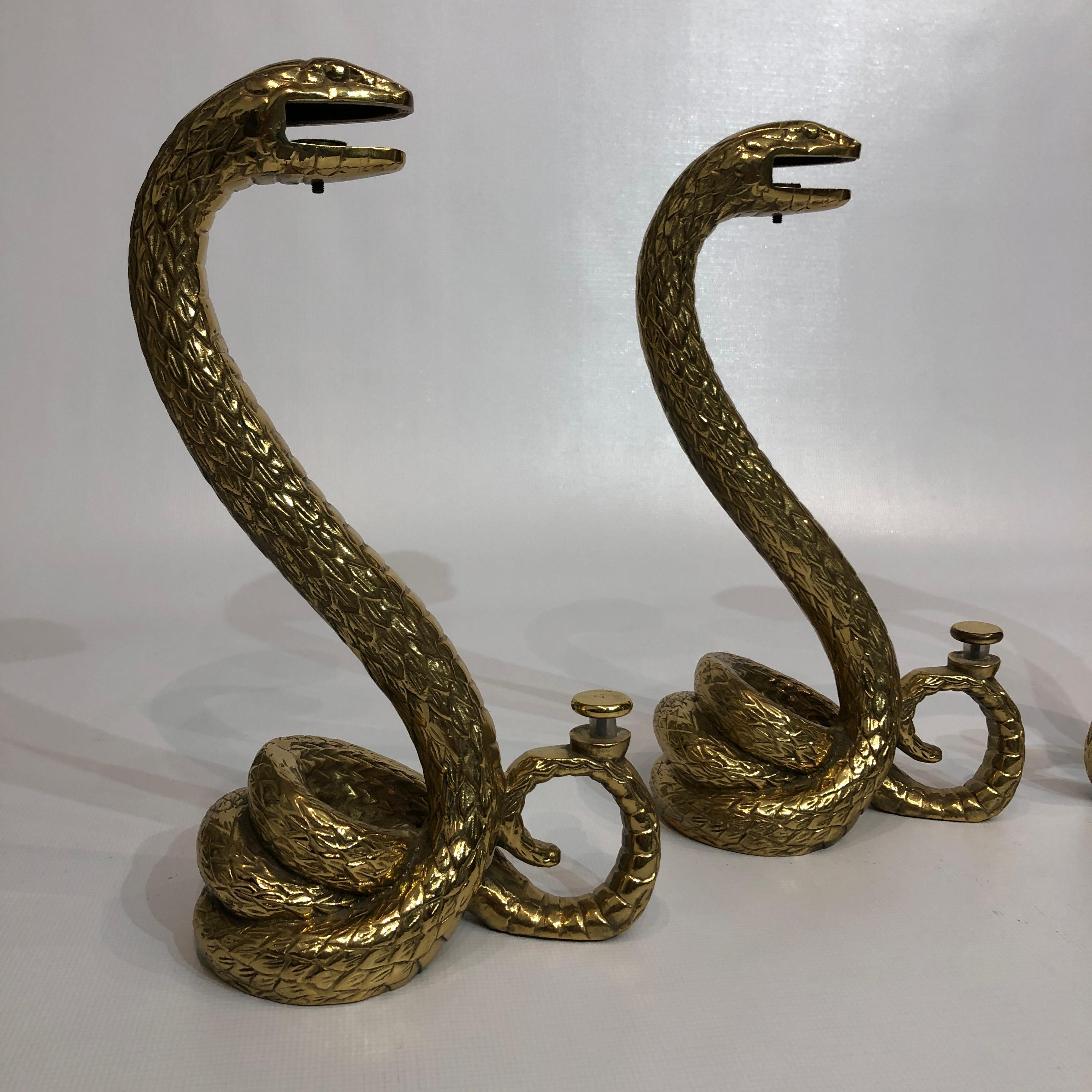 Alain Chervet Brass Snakes Coffee Table Base 1970s Glass Hollywood Regency For Sale 3