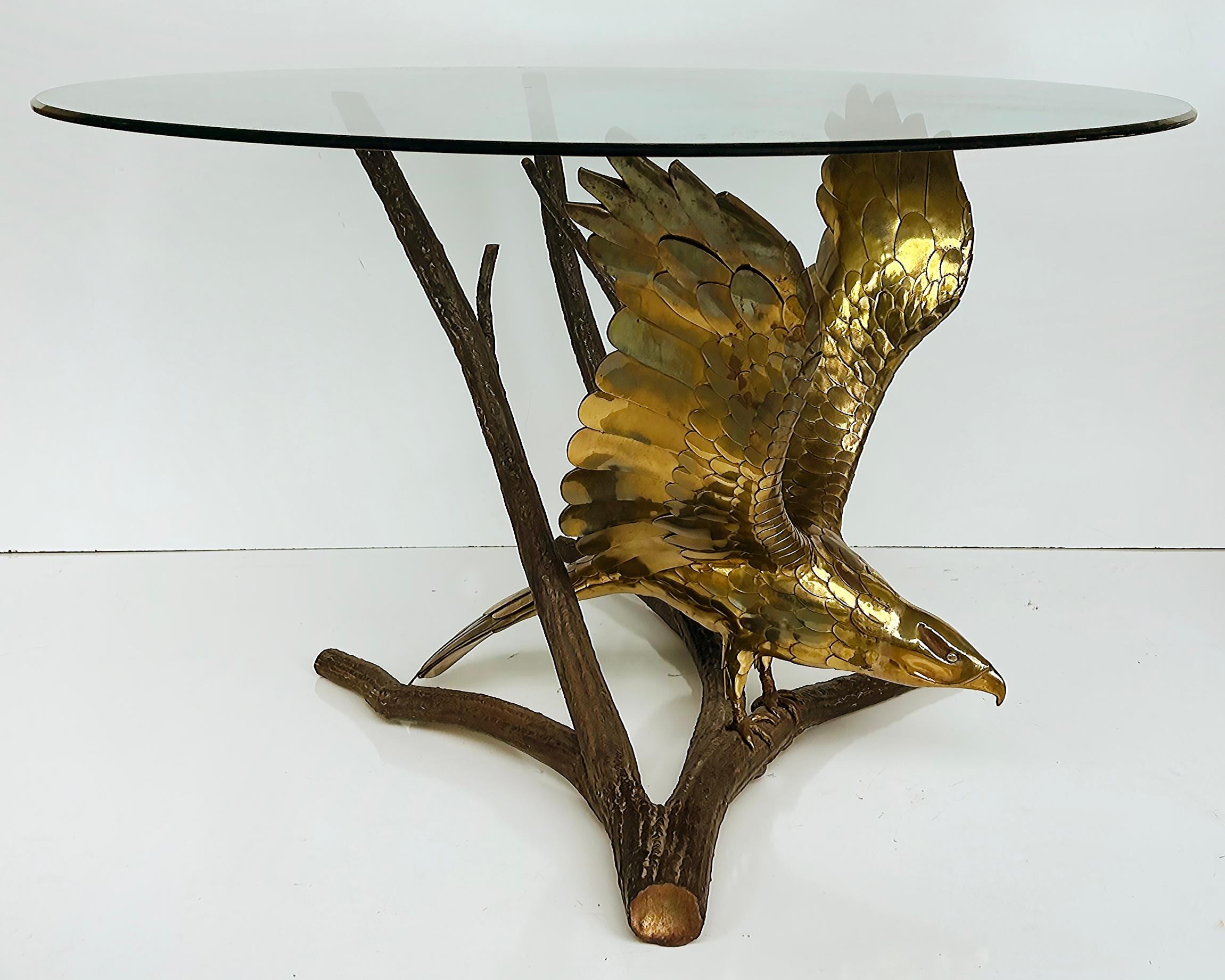 Hand-Crafted  Alain Chervet French Sculptural Eagle Dining Center Table in Bronze and Brass For Sale