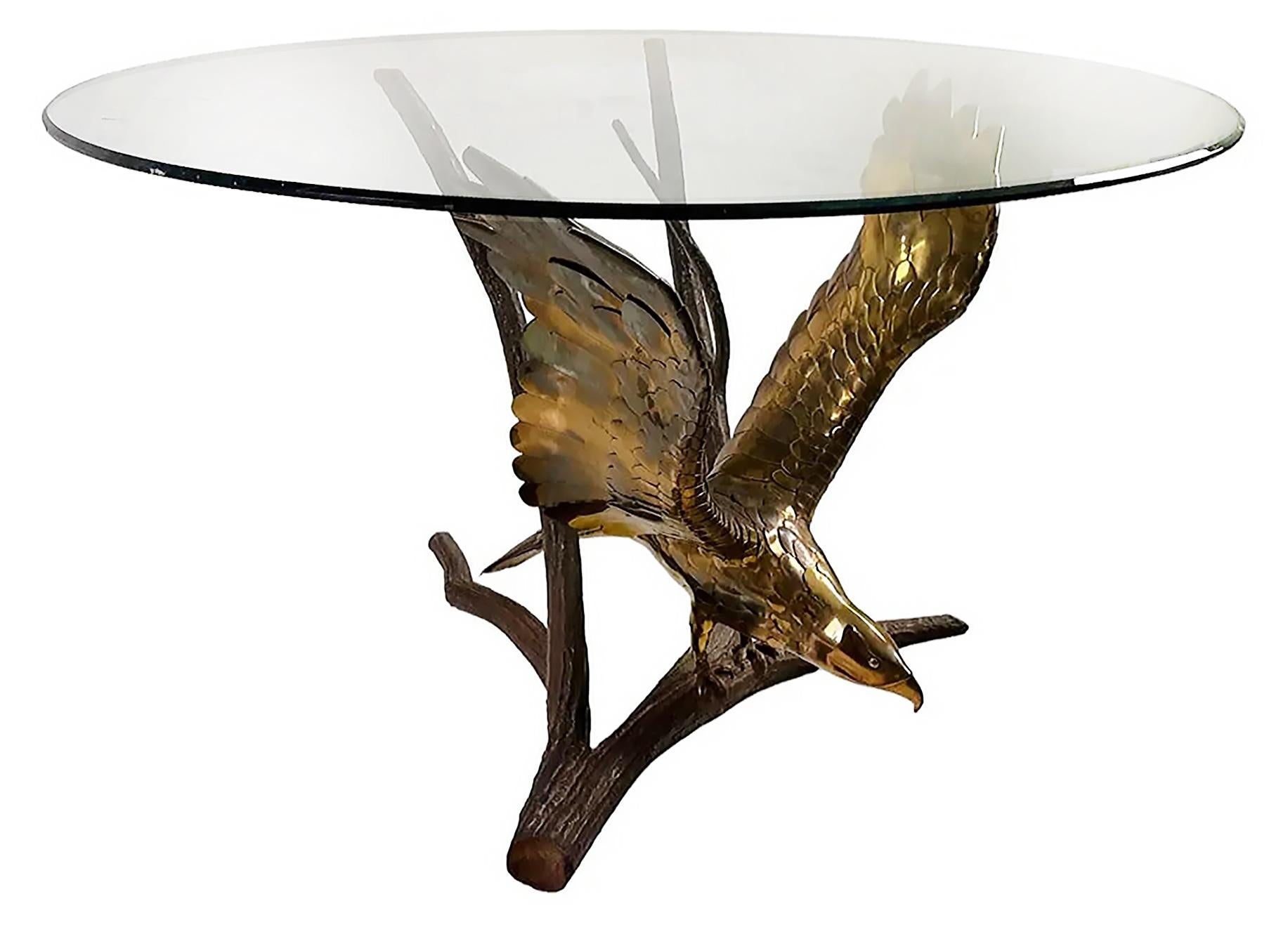 20th Century  Alain Chervet French Sculptural Eagle Dining Center Table in Bronze and Brass For Sale