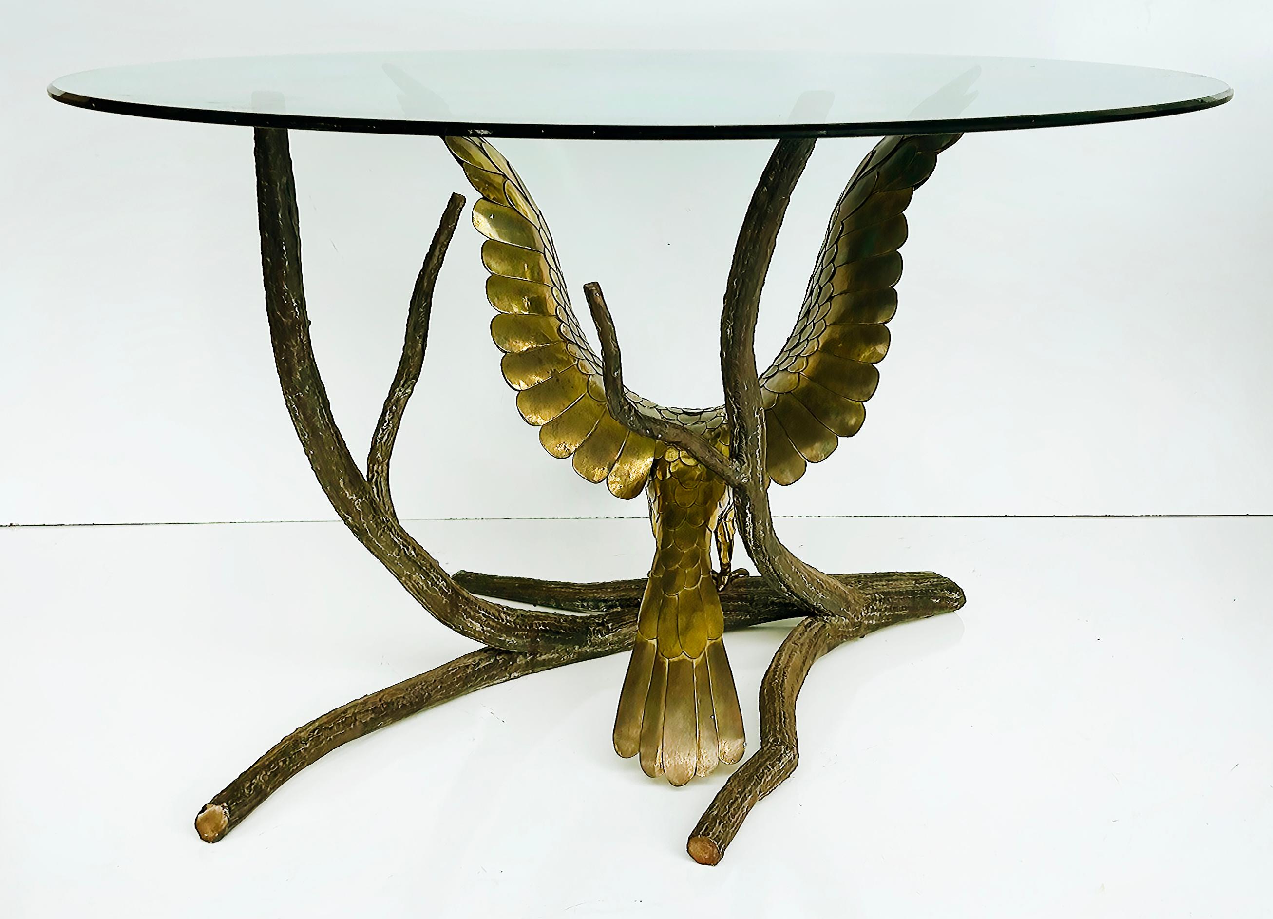  Alain Chervet French Sculptural Eagle Dining Center Table in Bronze and Brass For Sale 1