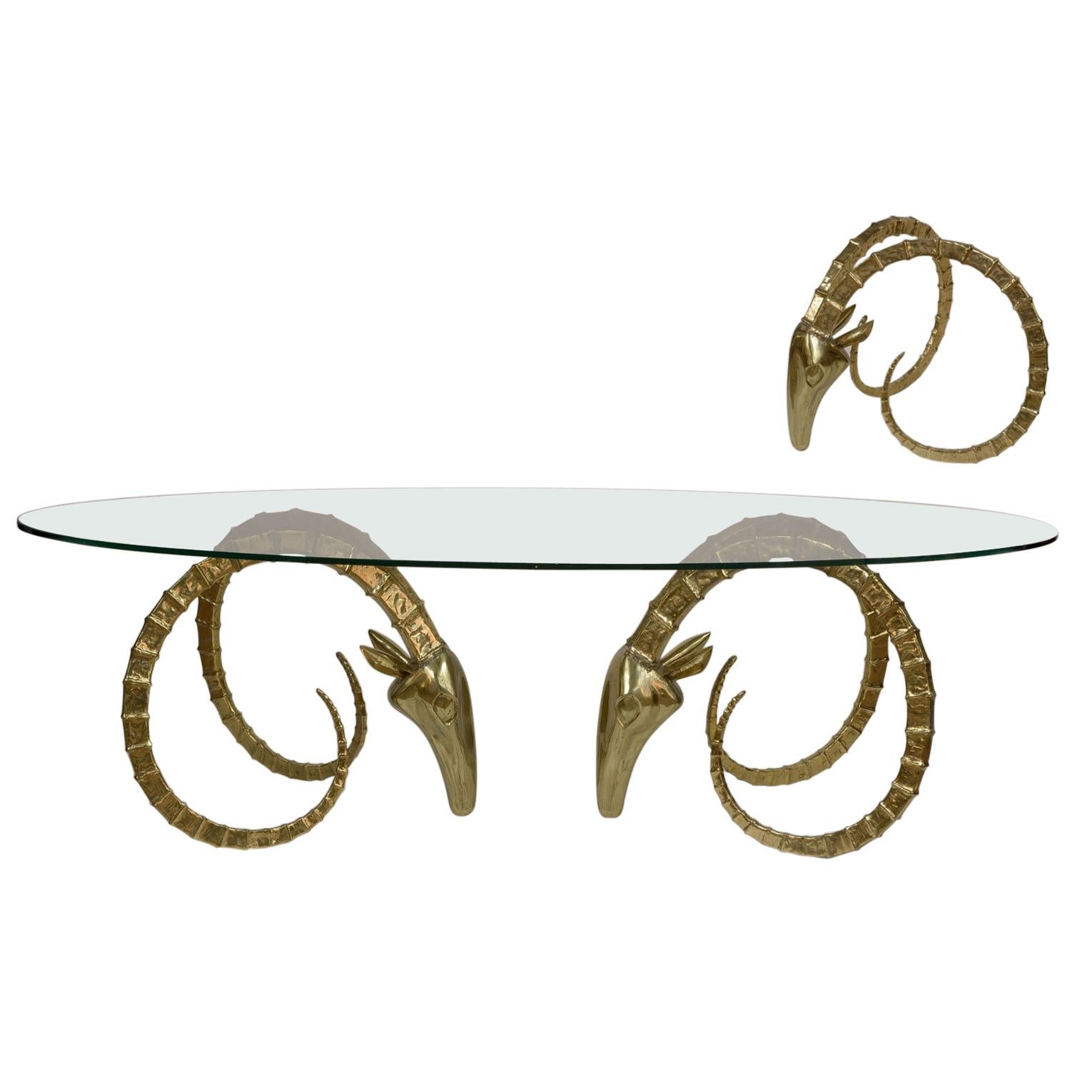 Alain Chervet Hollywood Regency, Ibex Table Signed and Numbered in Gilt Bronze For Sale