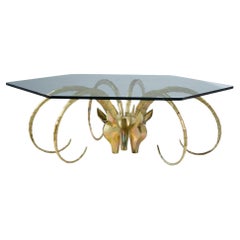 Alain Chervet Mid Century Brass Ibex Glass Top Coffee Table