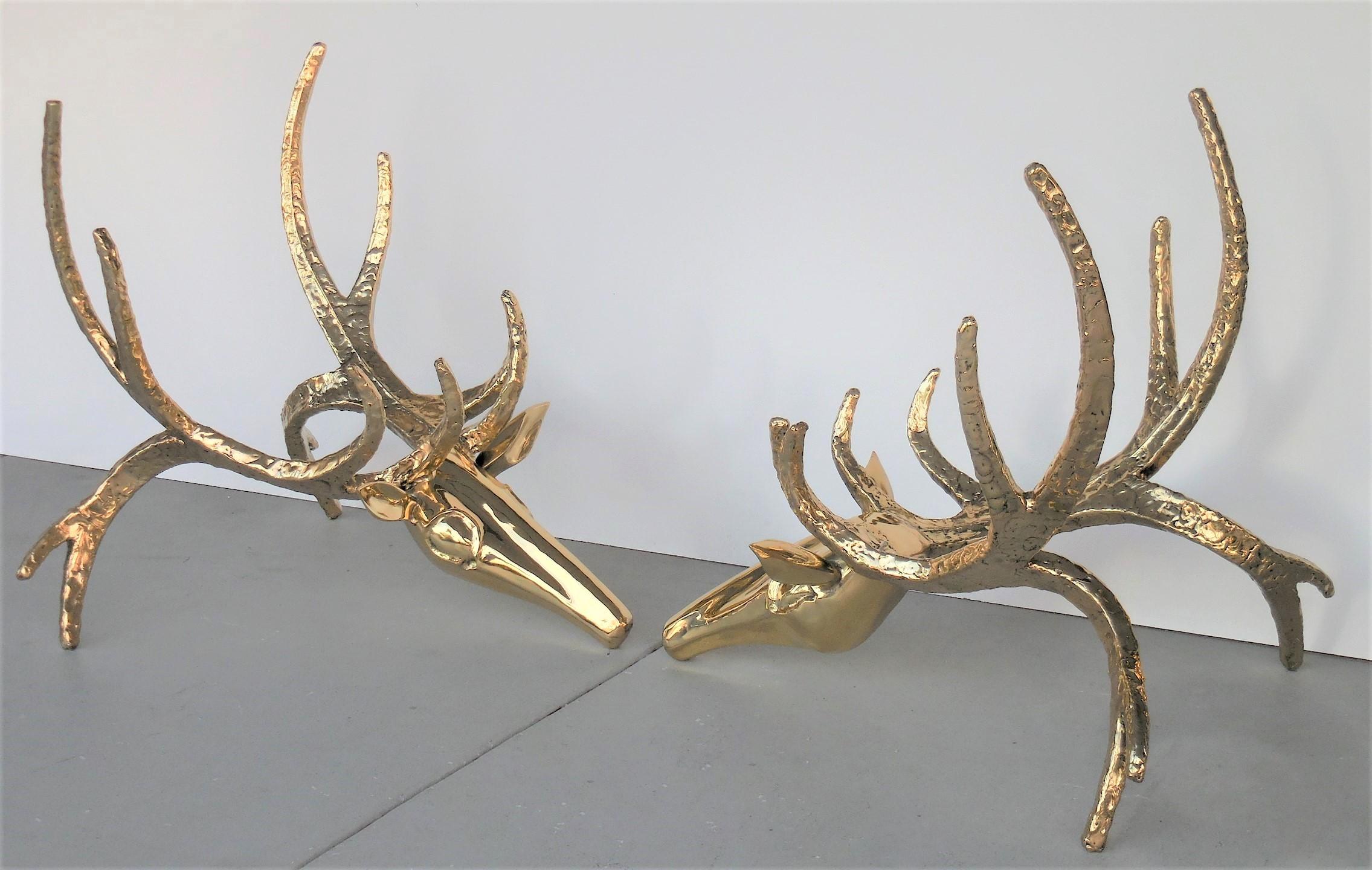 This is a rare original Alain Chervet stag head table or desk. 2 large stylized and hand-sculpted heads support a glass top. Both are signed and dated. Presented with a 72