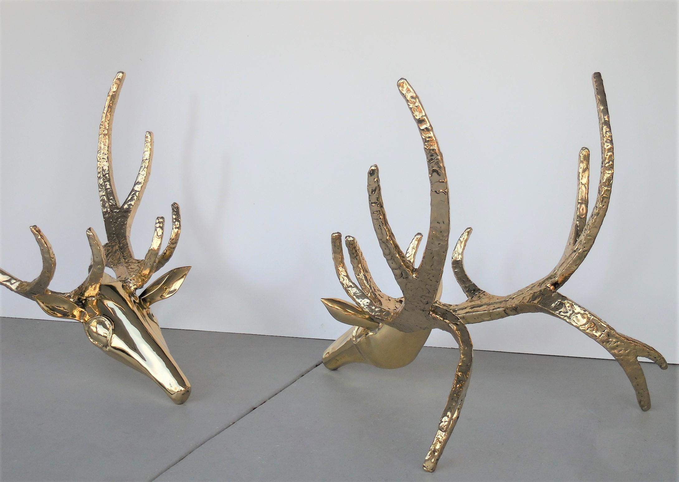 French Alain Chervet Signed Brass Stag Head Dining Table or Desk, 1984