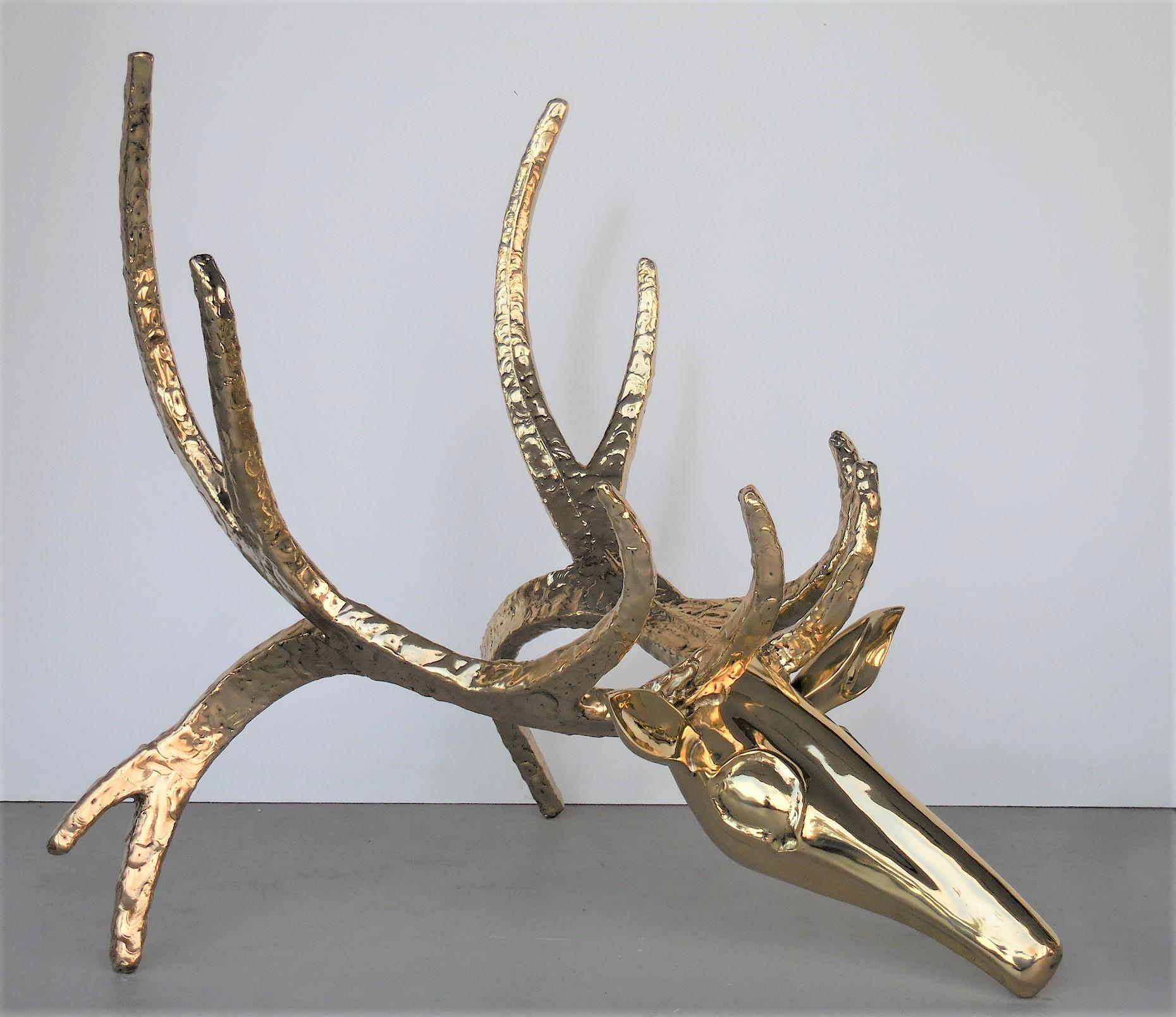 Late 20th Century Alain Chervet Signed Brass Stag Head Dining Table or Desk, 1984