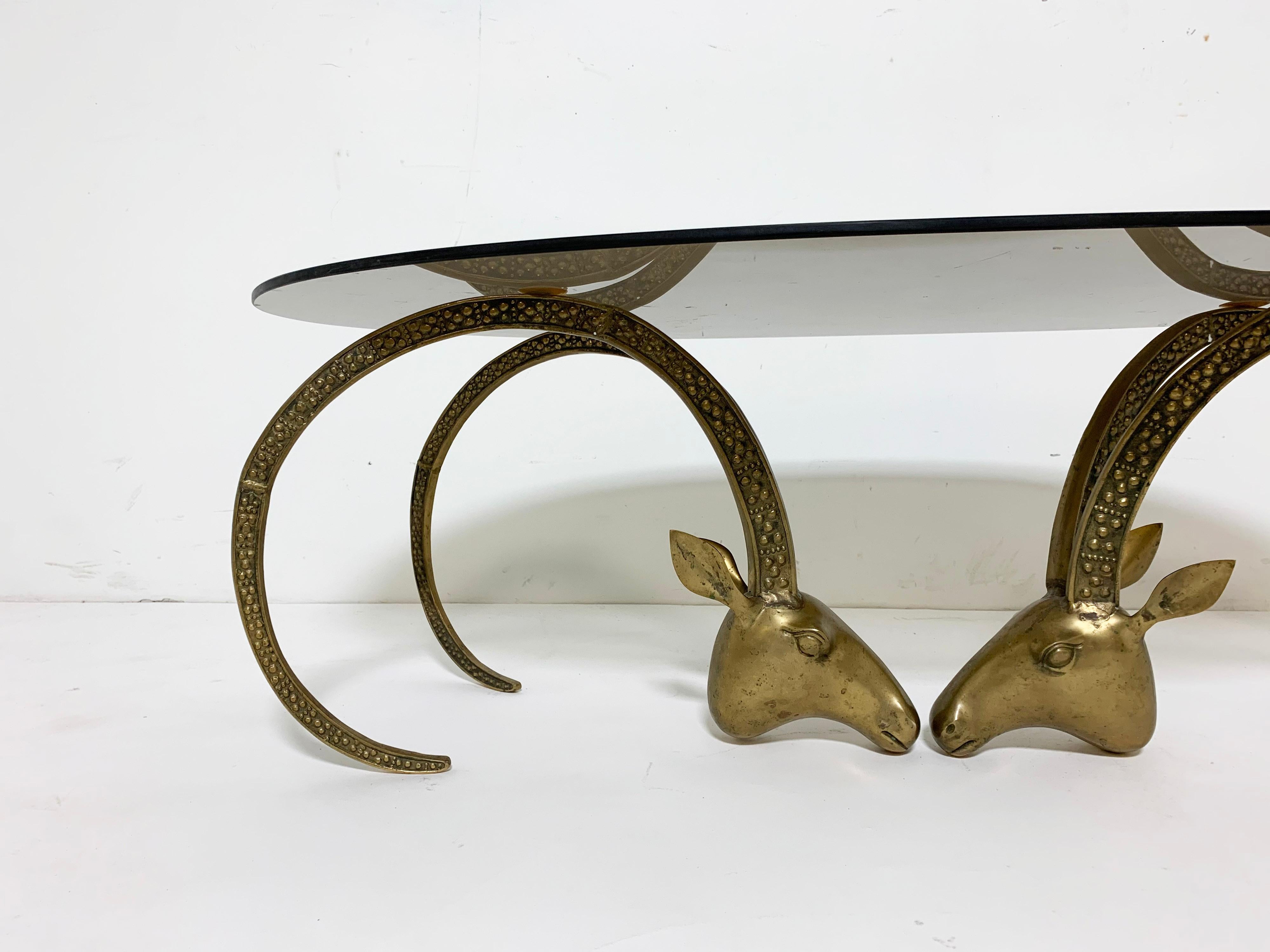 Unknown Alain Chervet Style Bronze Ibex Head Coffee Table, Ca. 1970s