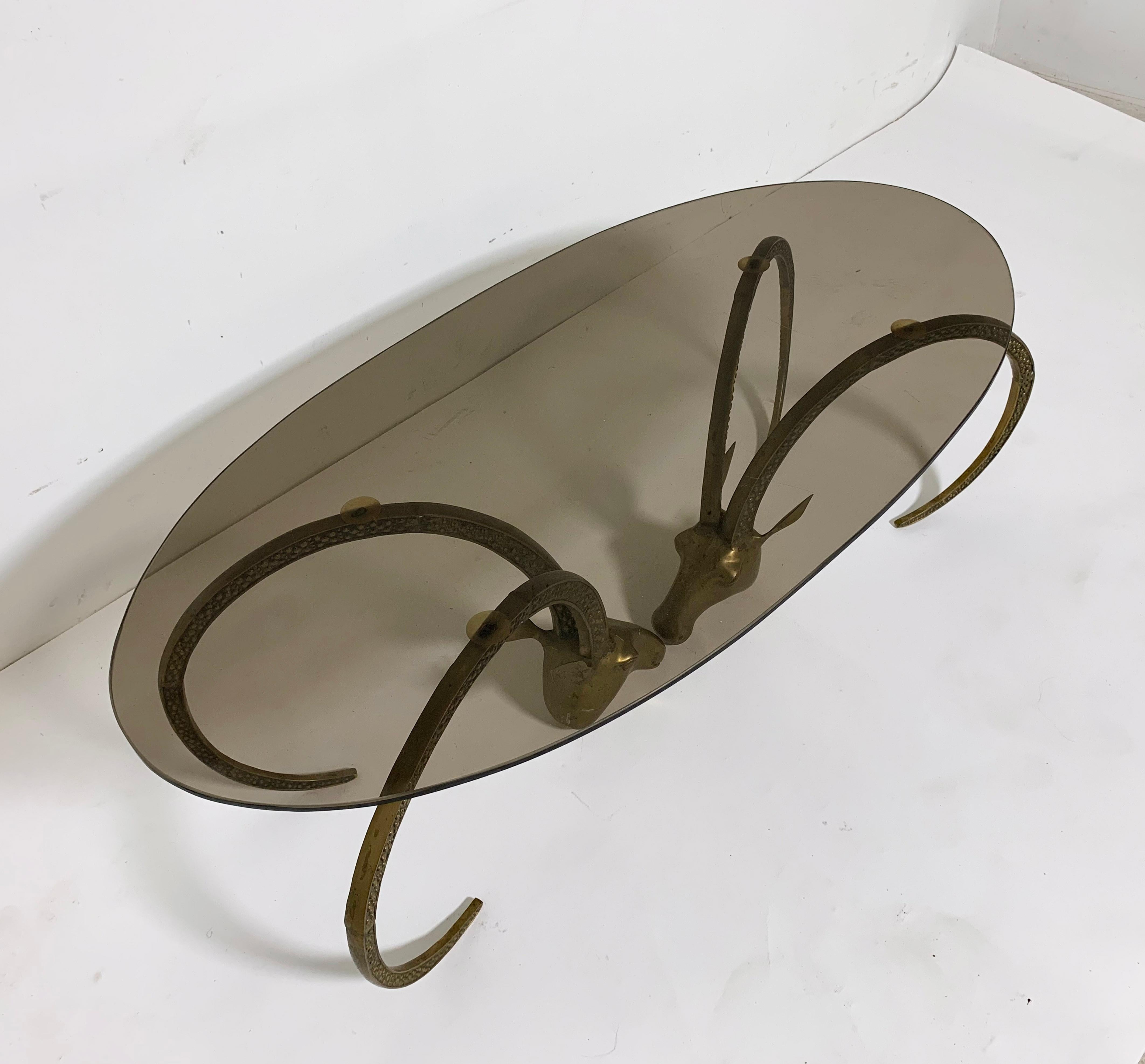 Alain Chervet Style Bronze Ibex Head Coffee Table, Ca. 1970s 2
