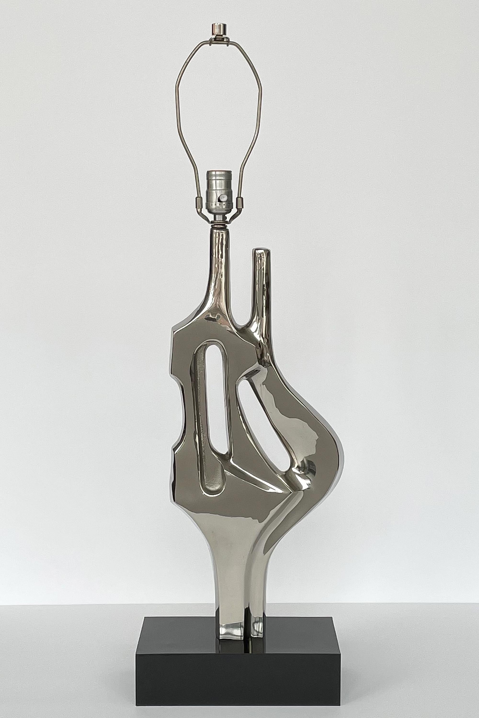 Mid-Century Modern Alain Chervet Style Nickel-Plated Sculptural Table Lamp