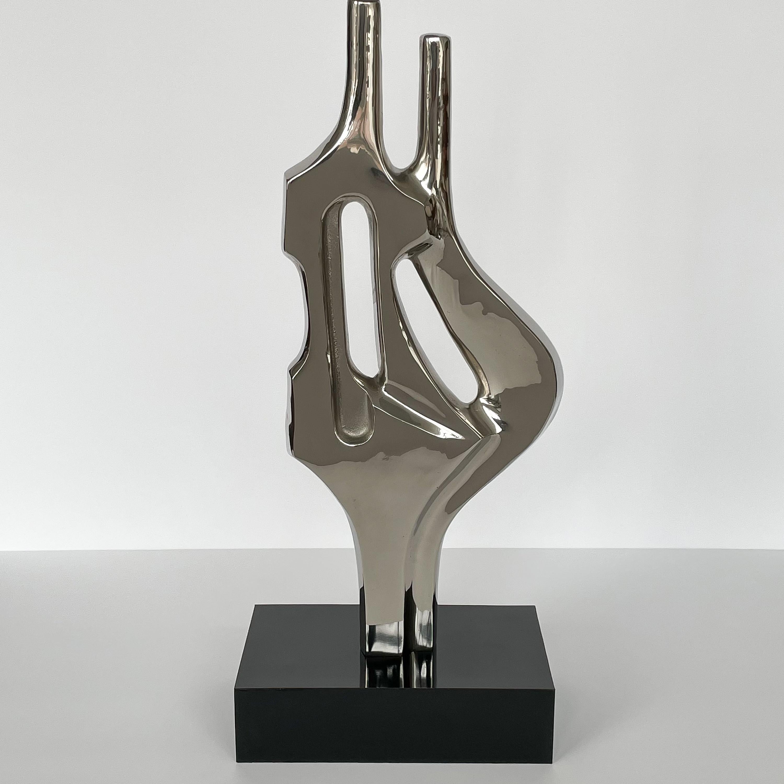 Chrome Alain Chervet Style Nickel-Plated Sculptural Table Lamp