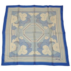 Alain Coeur (Paris) Ivory & Navy "Stripe Floral" Silk Scarf