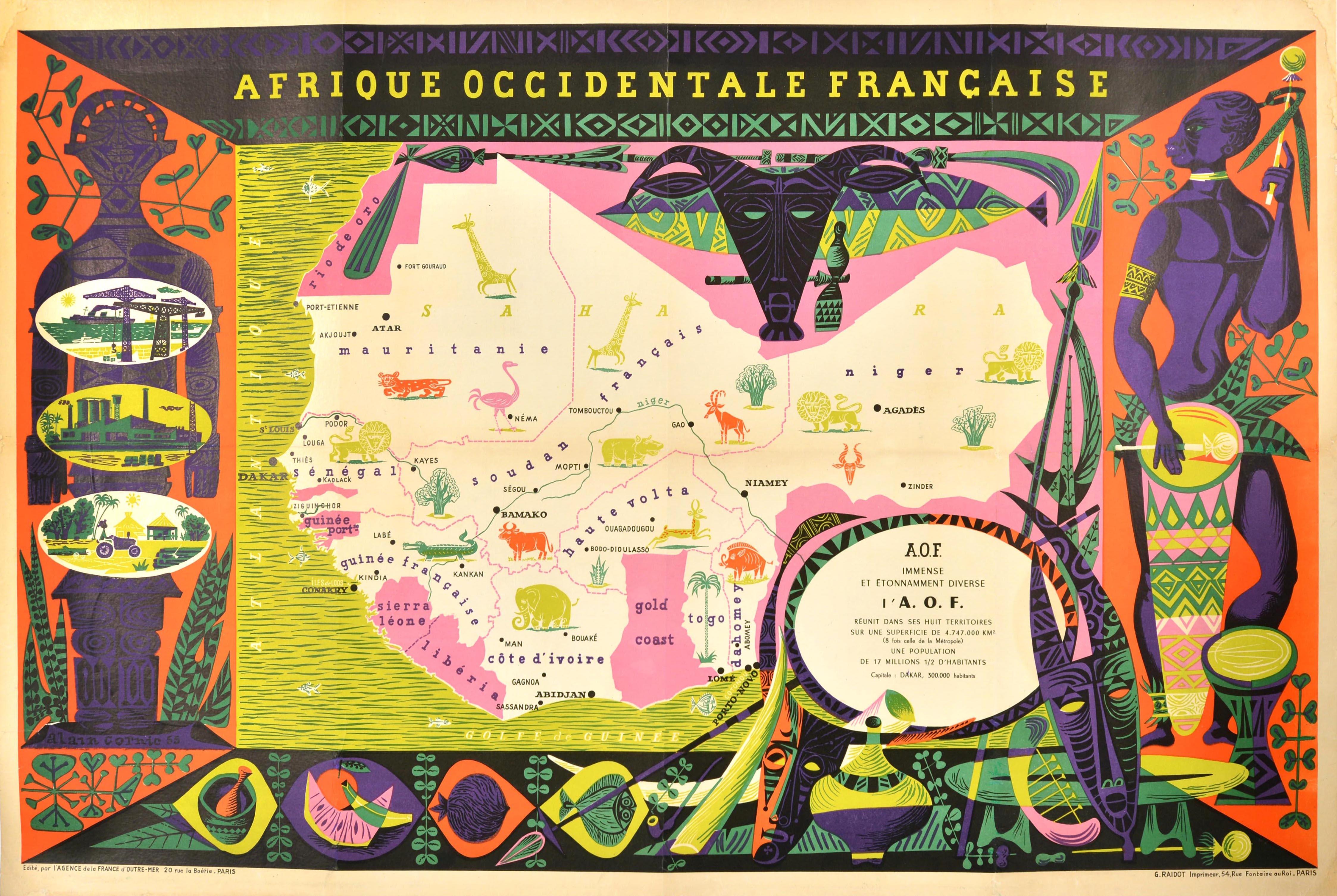 Alain Cornic Print - Original Vintage Poster French West Africa Map Afrique Occidentale Francaise Art