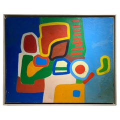 Alain de Cerval Mid-Century Modern Style Abstract Oil on canvas Painting, 1997