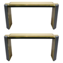 Alain Delon 1970s Pair of Gray and Cream Console Tables for Maison Jansen