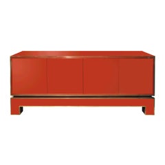 Alain Delon Chic Red Credenza with Brass Trim, 1970s ‘Signed’