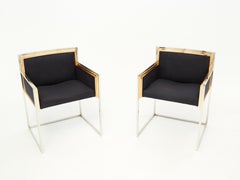 Alain Delon for Maison Jansen Armchairs Brass Chrome Copper Alcantara 1972