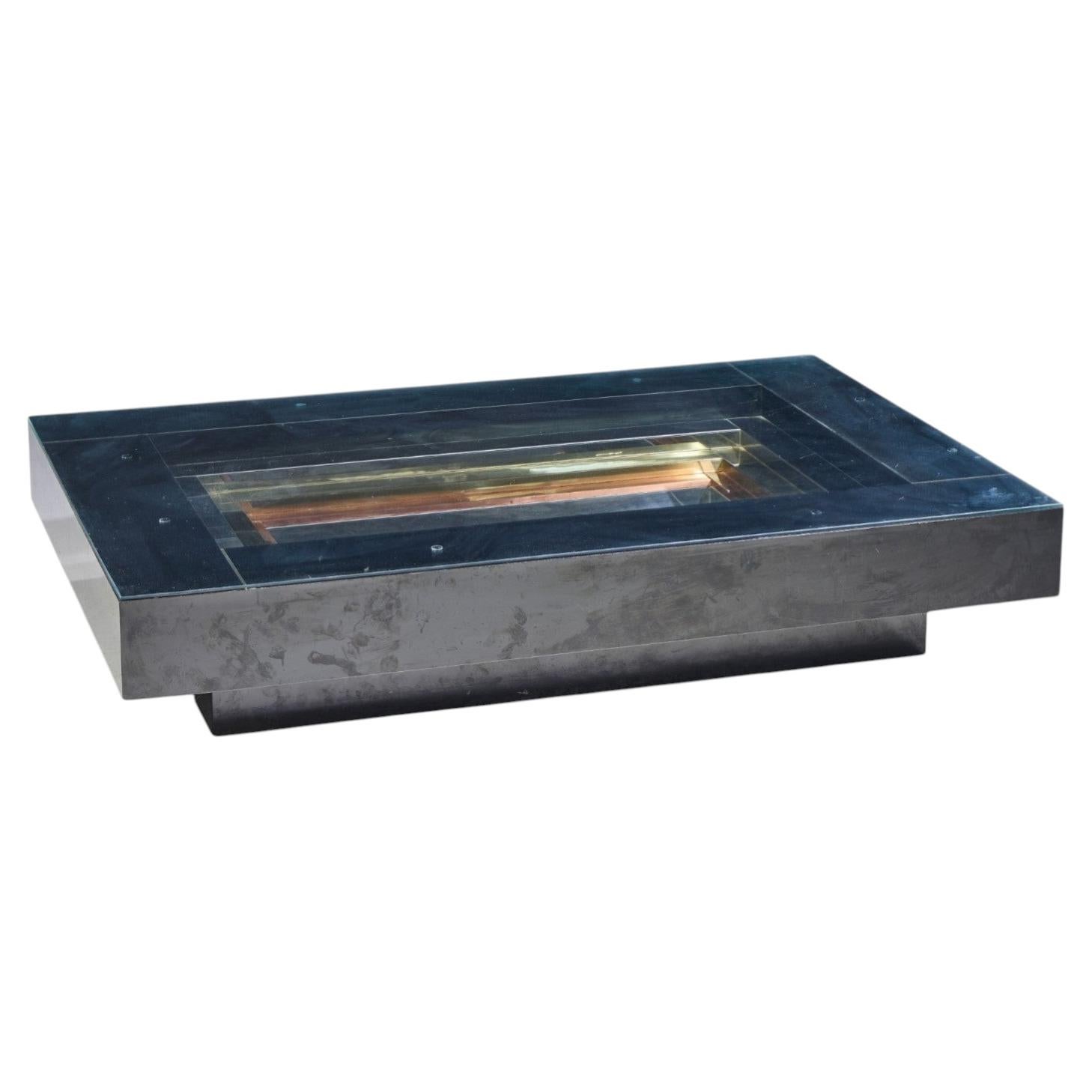Alain Delon for Maison Jansen Mid Century Brass, Chrome, Lacquered Coffee Table For Sale