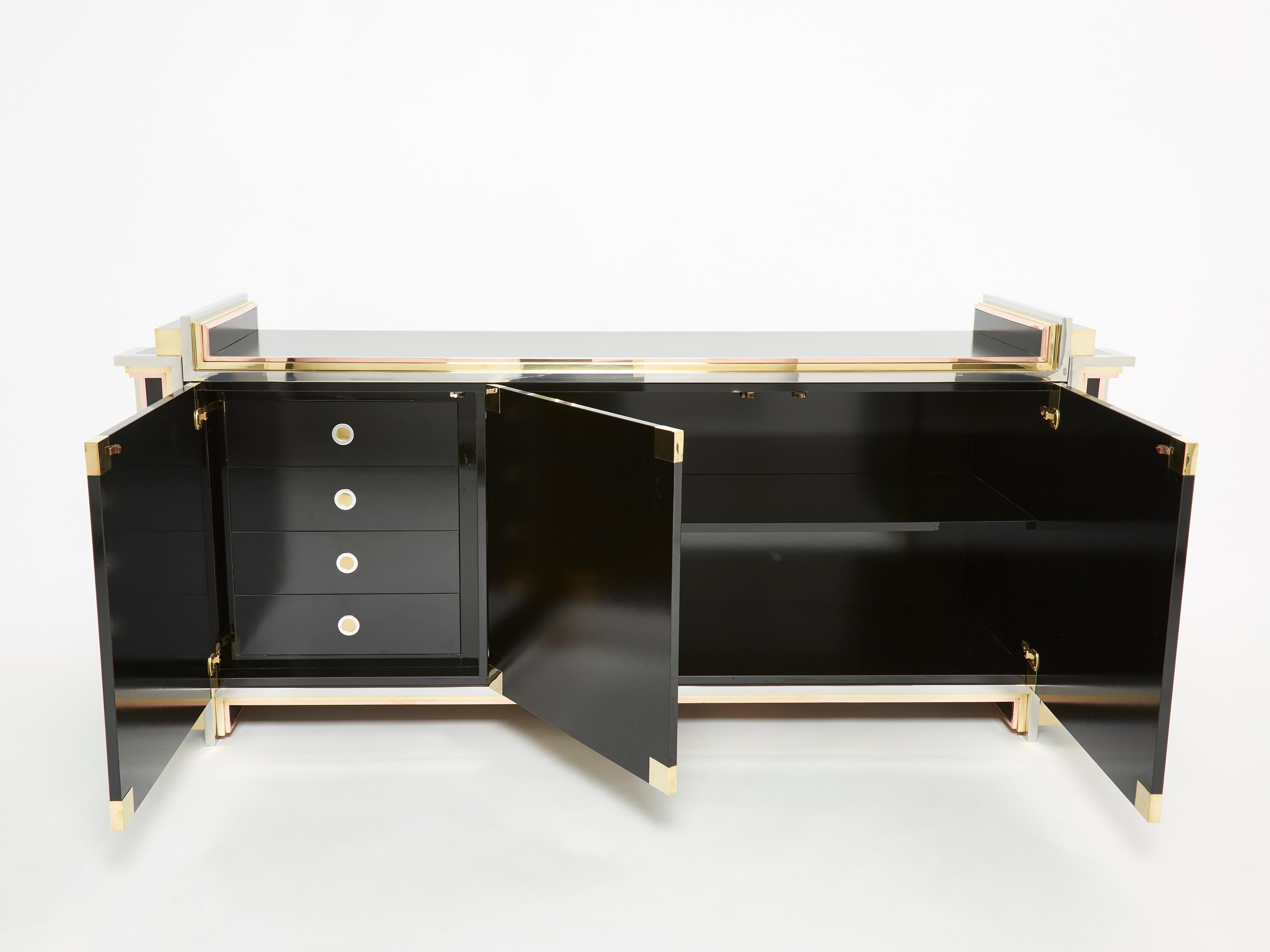 Alain Delon for Maison Jansen Sideboard Brass Black Lacquered, 1972 In Good Condition In Paris, IDF