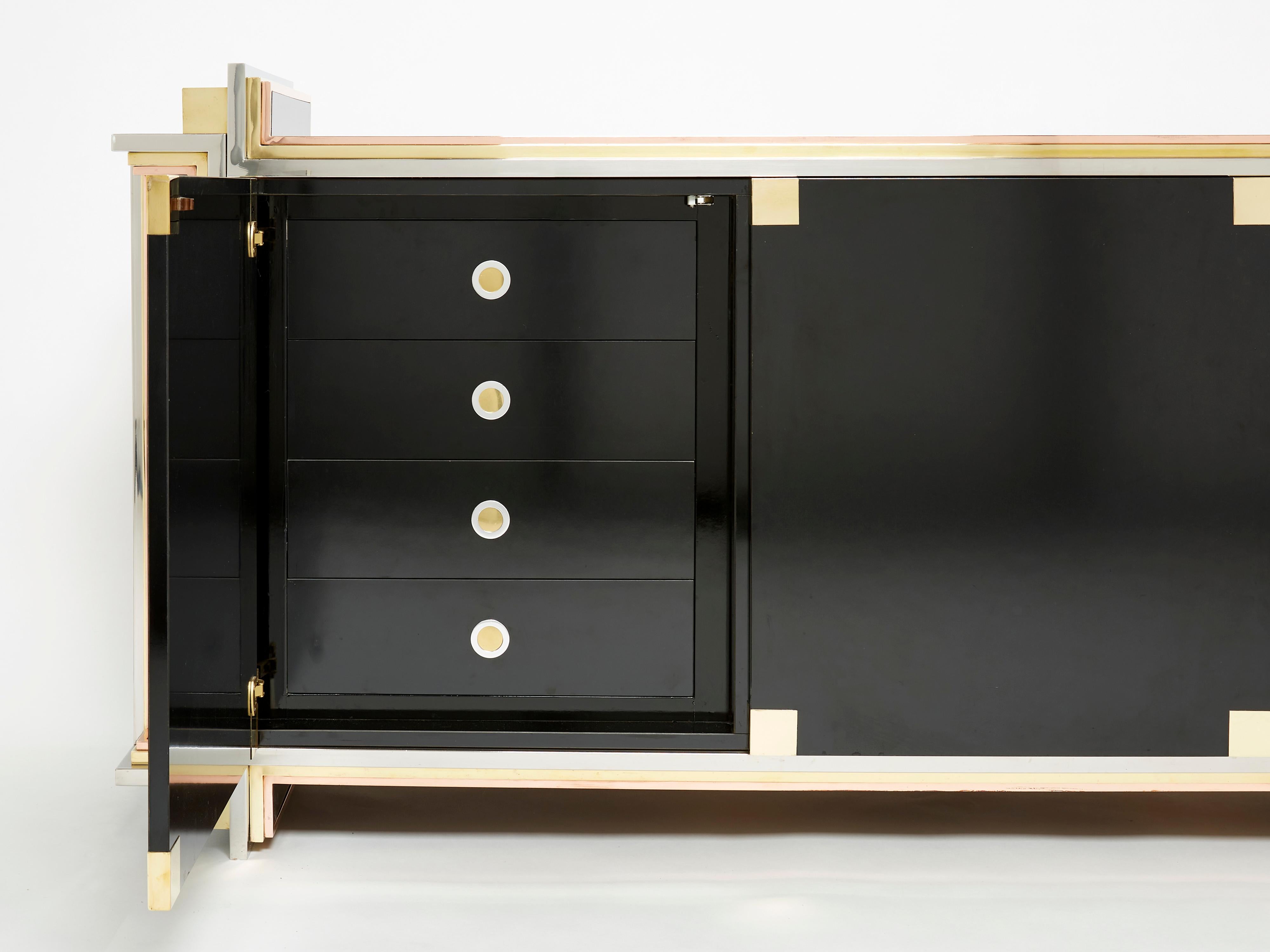 Late 20th Century Alain Delon for Maison Jansen Sideboard Brass Black Lacquered, 1972