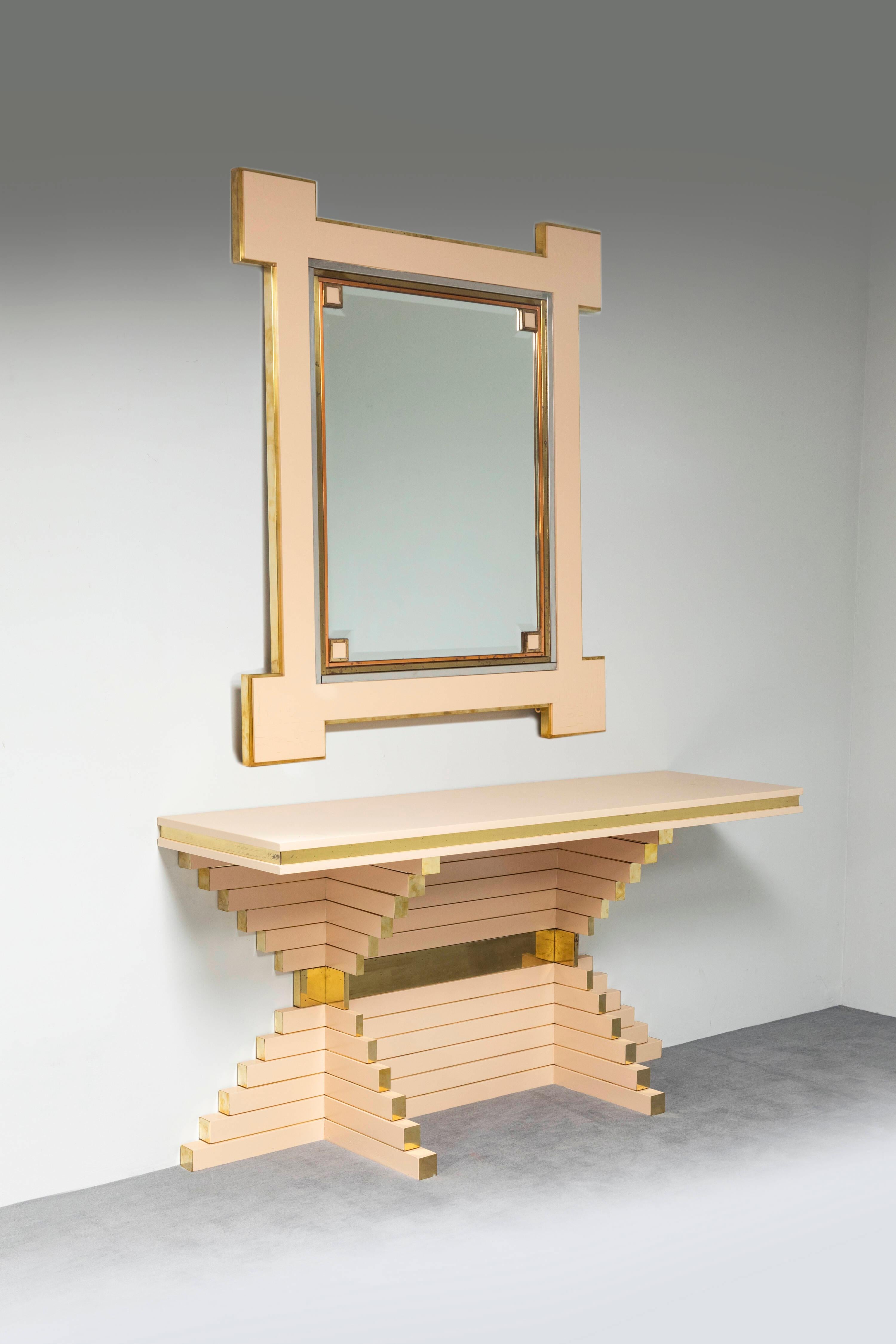 Wood Alain Delon Outstanding Console Table for Maison Jansen, 1970 For Sale