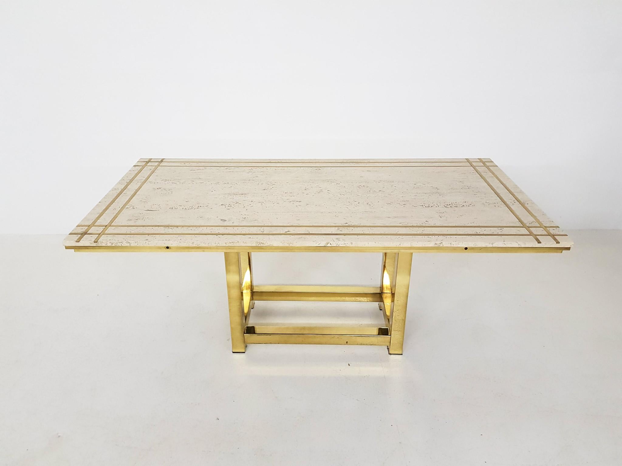 Alain Delon Travertine, Brass and Gold Dining Set, France, 1980s 2