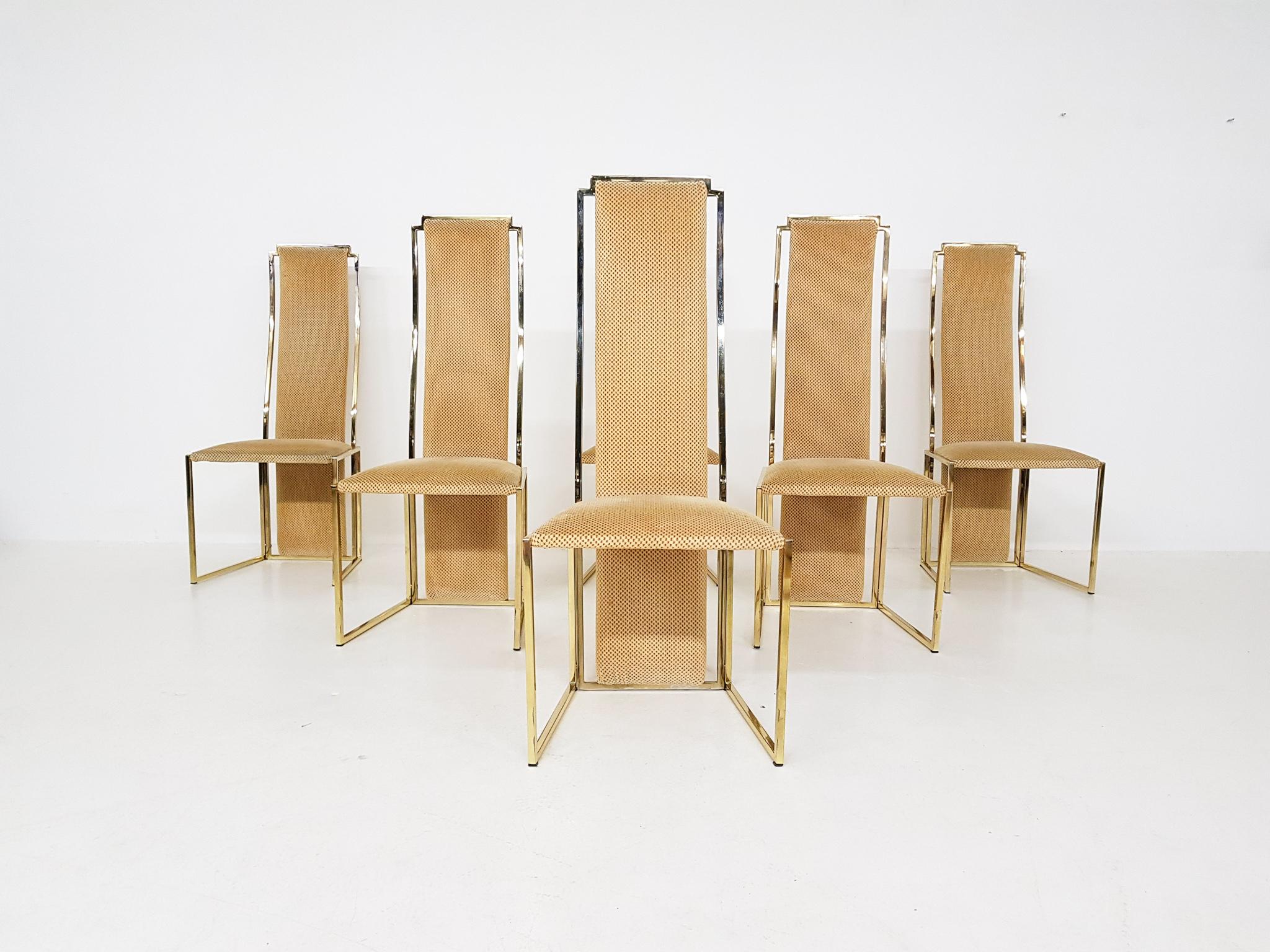 Alain Delon Travertine, Brass and Gold Dining Set, France, 1980s In Good Condition In Amsterdam, NL