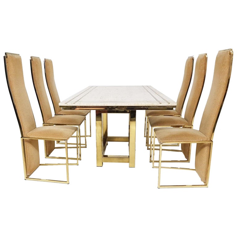 Alain Delon Travertine, Brass and Gold Dining Set, France, 1980s For Sale  at 1stDibs | 1980s dining table and chairs, 1970s dining table and chairs, 1980s  dining room