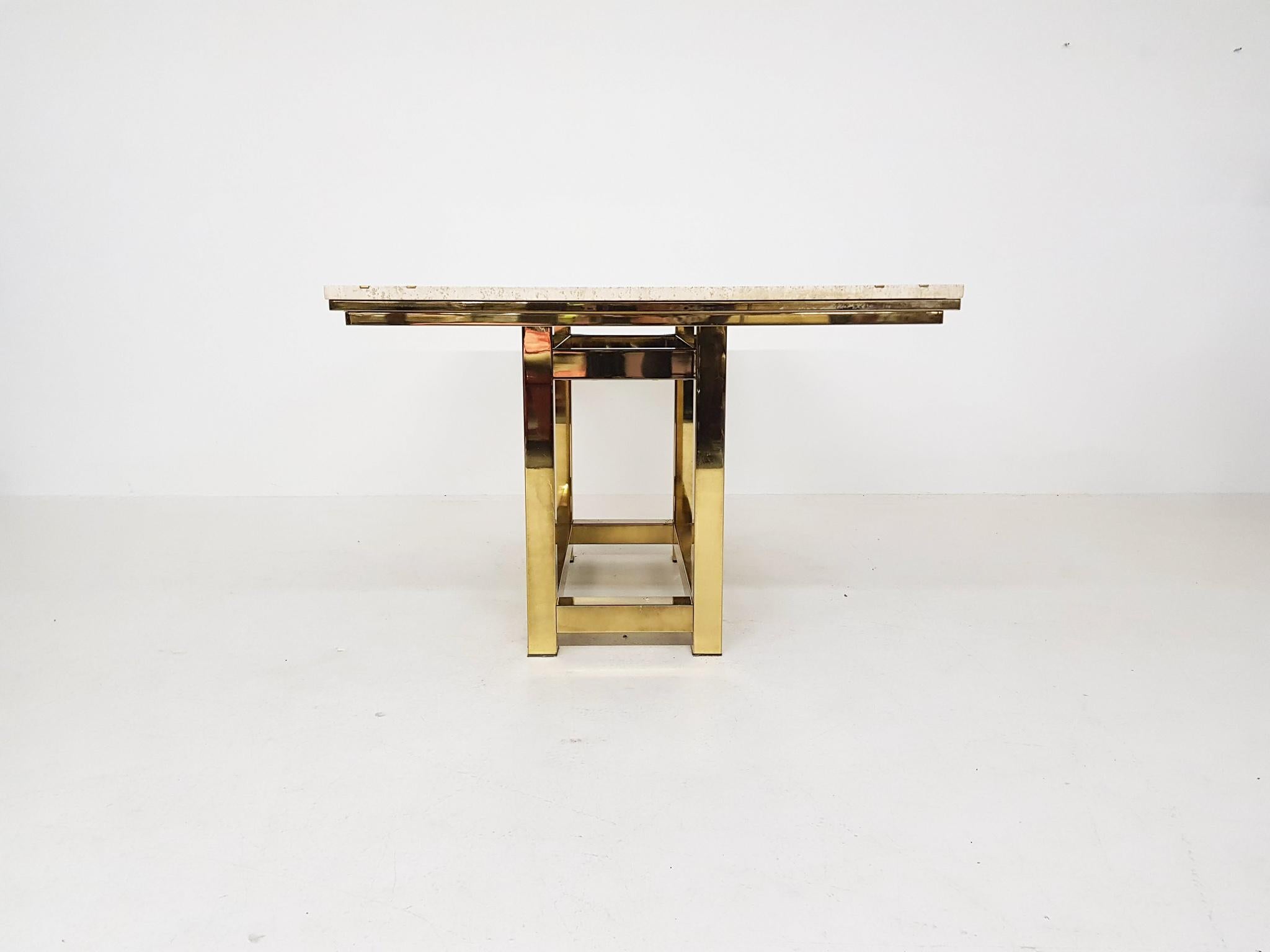 French Alain Delon Travertine, Brass and Gold Dining Table, France, 1980s For Sale