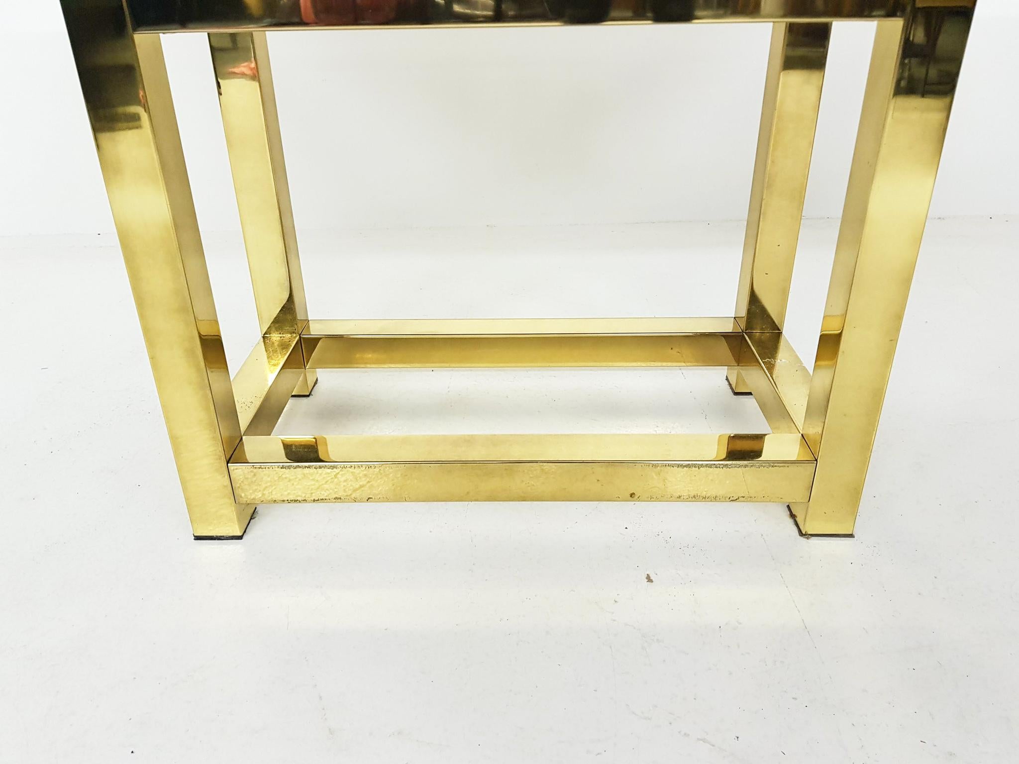 Alain Delon Travertine, Brass and Gold Dining Table, France, 1980s For Sale 1