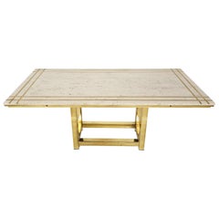 Vintage Alain Delon Travertine, Brass and Gold Dining Table, France, 1980s