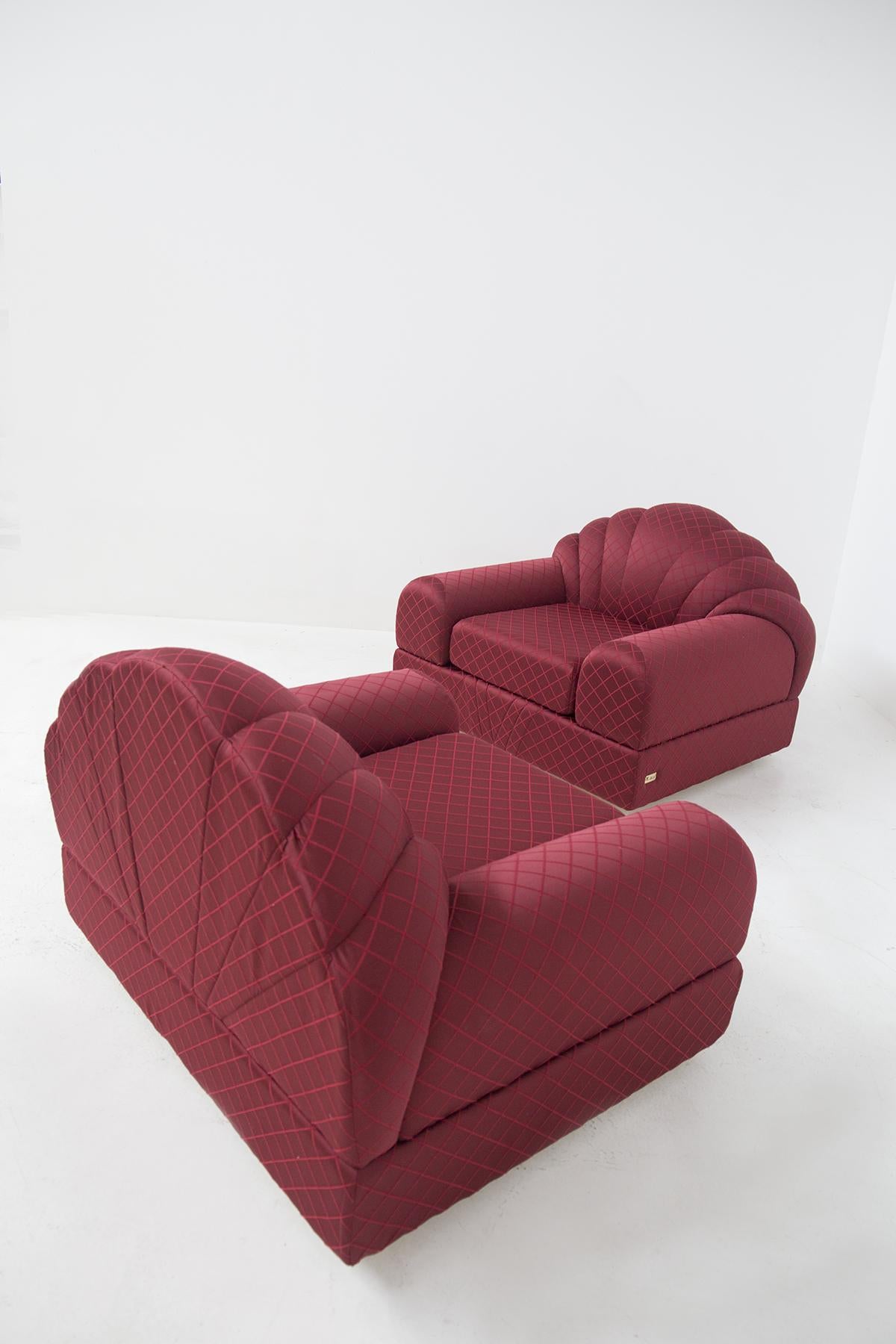 Alain Delon Vintage “Salon” Red Armchairs, Original Label For Sale 4
